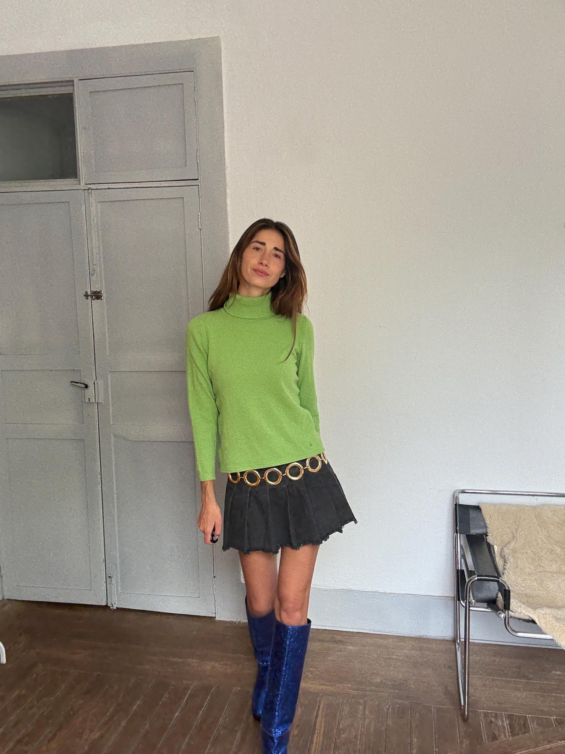 Vintage Green Merino Wool Turtleneck Sweater – United Colors of Benetton Y2K Cozy Knit Jumper Sustainable fashion