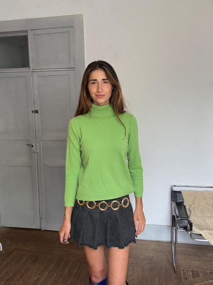 Vintage Green Merino Wool Turtleneck Sweater — detail