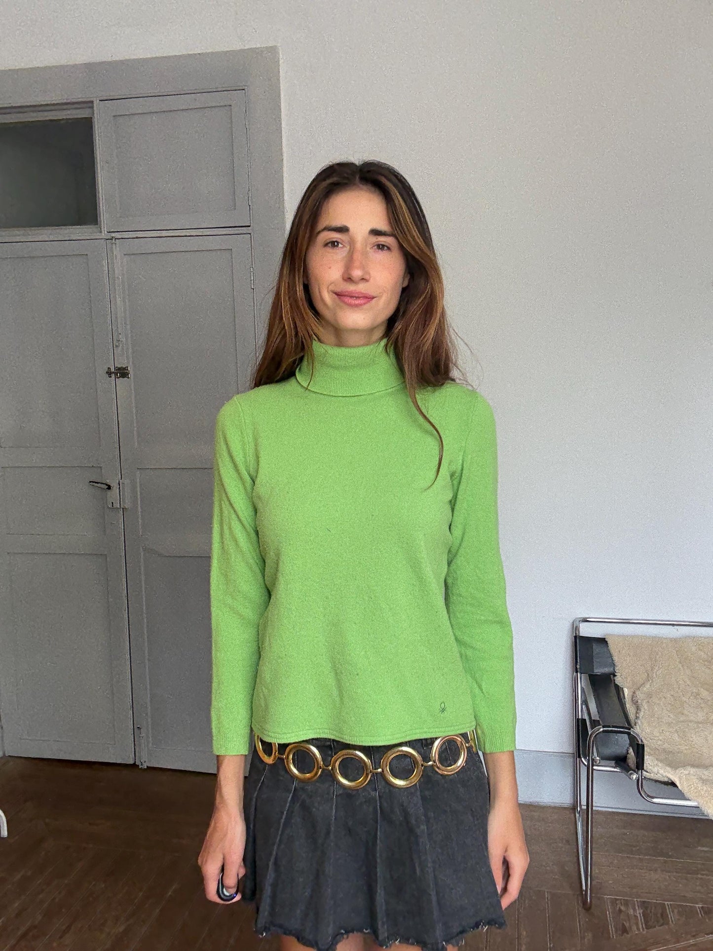 Vintage Green Merino Wool Turtleneck Sweater – United Colors of Benetton Y2K Cozy Knit Jumper Sustainable fashion