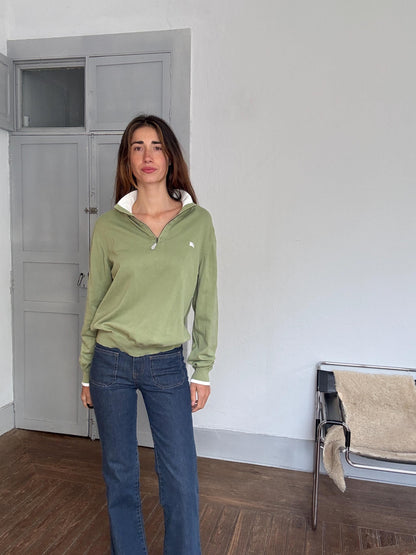 Vintage Burberry Polo Jumper - Sage Green — fabric close-up