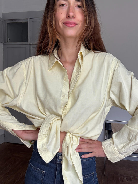 Vintage Ralph Lauren Polo Jeans Co. button-down shirt – thick cotton, pale yellow, size L, unisex fit, classic American casual