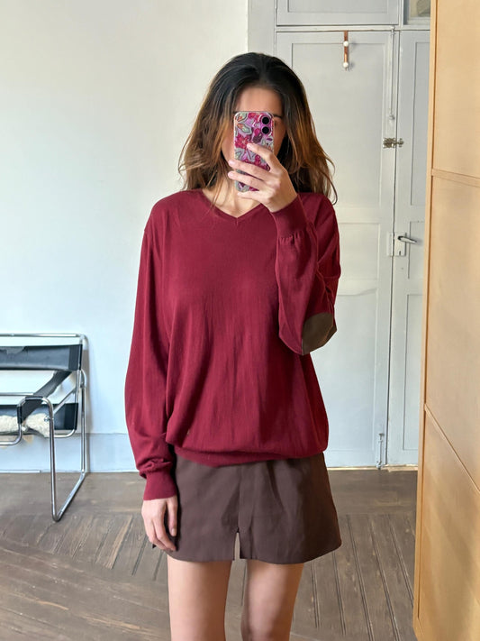 Massimo Dutti Cashmere Silk Blend Jumper – Deep Red Oversized Vintage Pullover (XL-XXL)