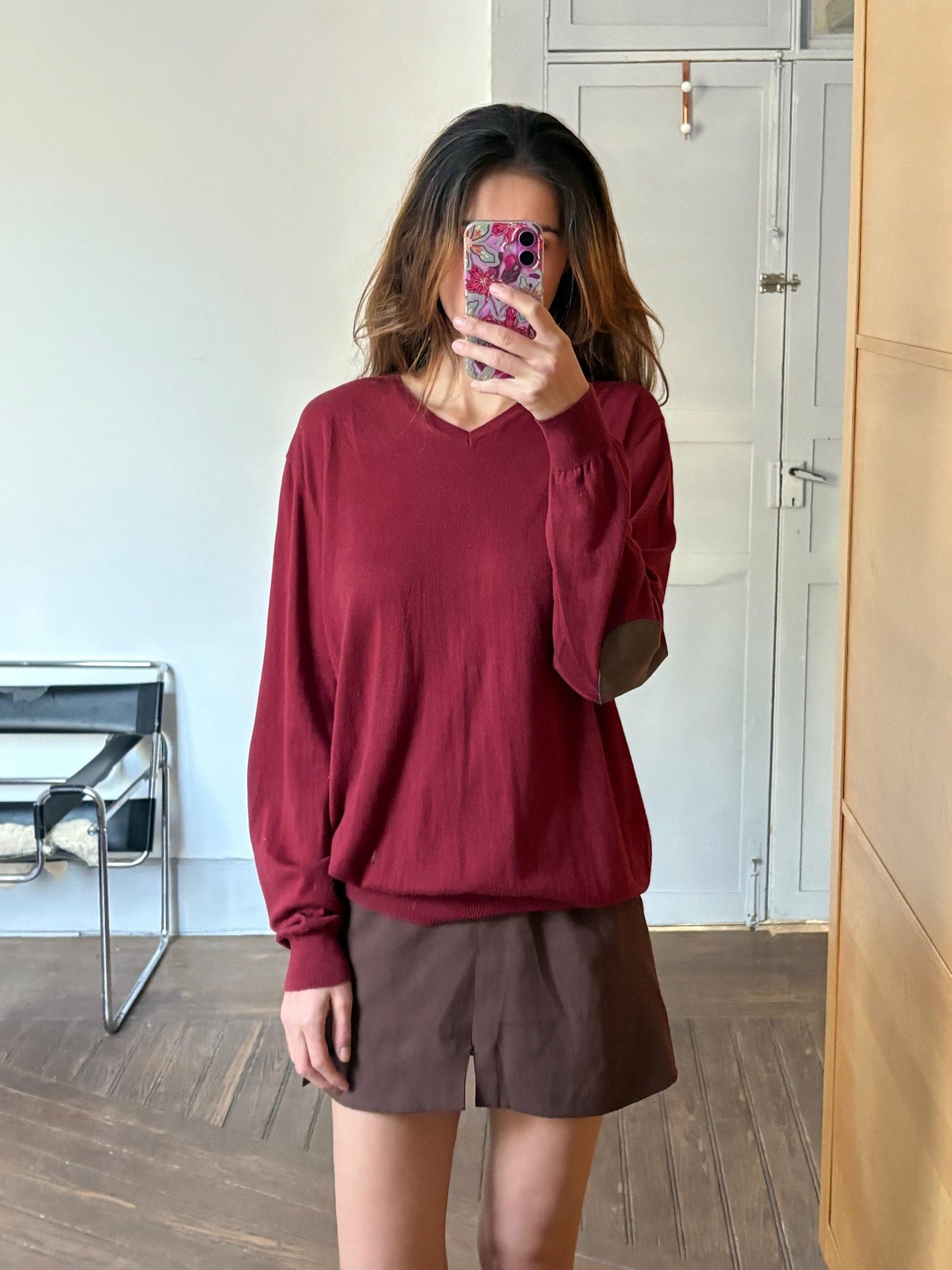 Massimo Dutti Cashmere Silk Blend Jumper – Deep Red Oversized Vintage Pullover (XL-XXL)