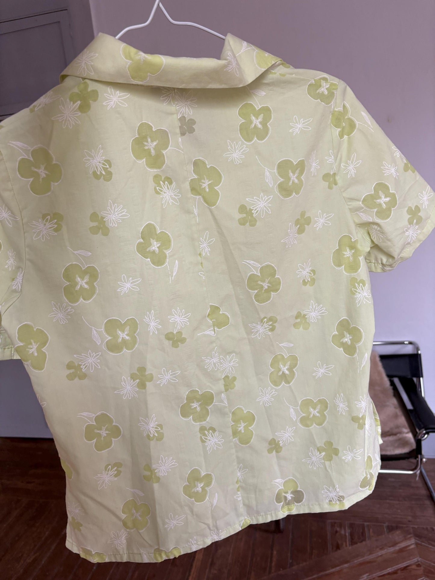 Vintage Y2K Green Floral Blouse – Sheer Sofi’s Woman Top, Groovy 70s Aesthetic