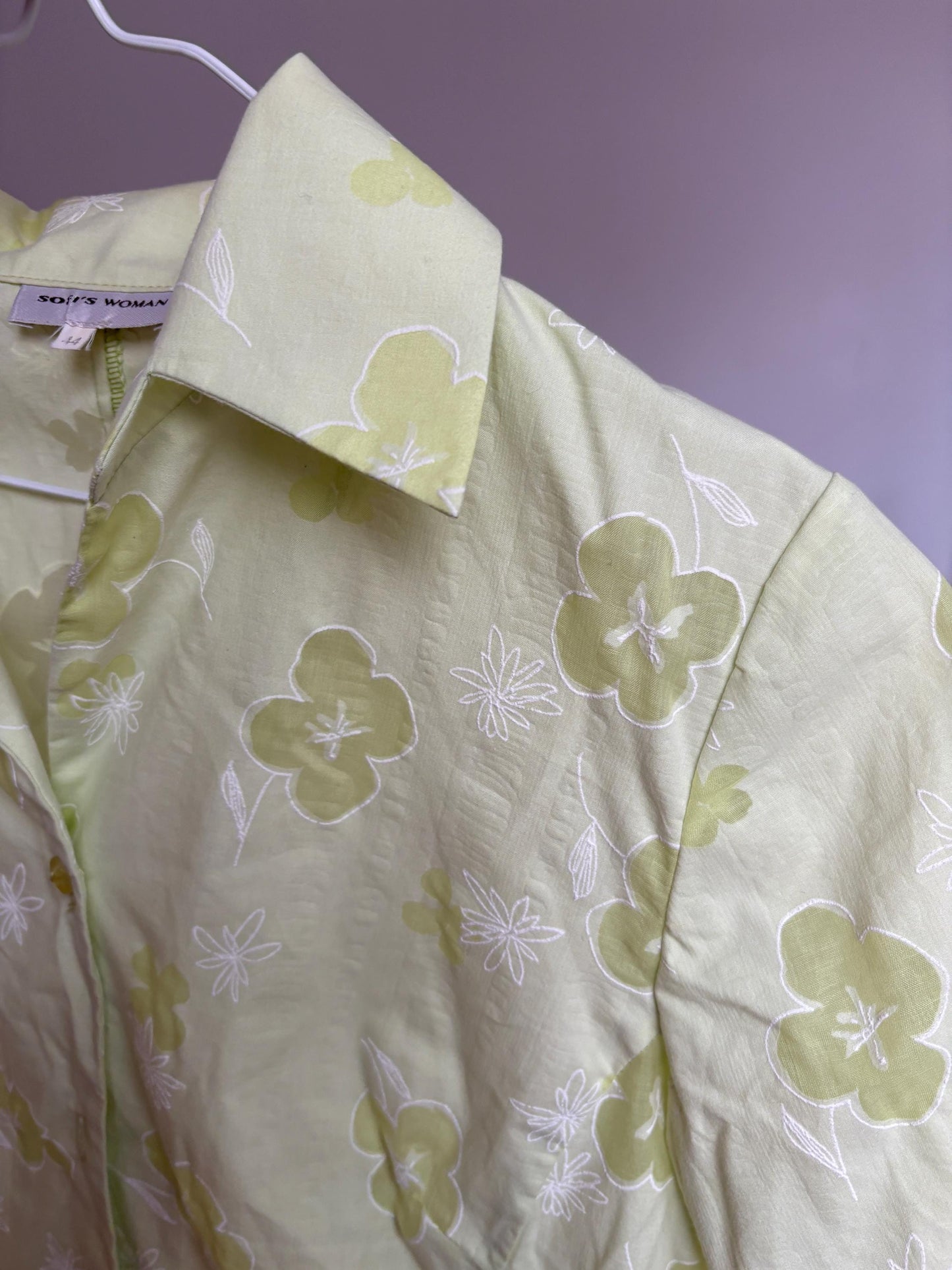 Vintage Y2K Green Floral Blouse – Sheer Sofi’s Woman Top, Groovy 70s Aesthetic