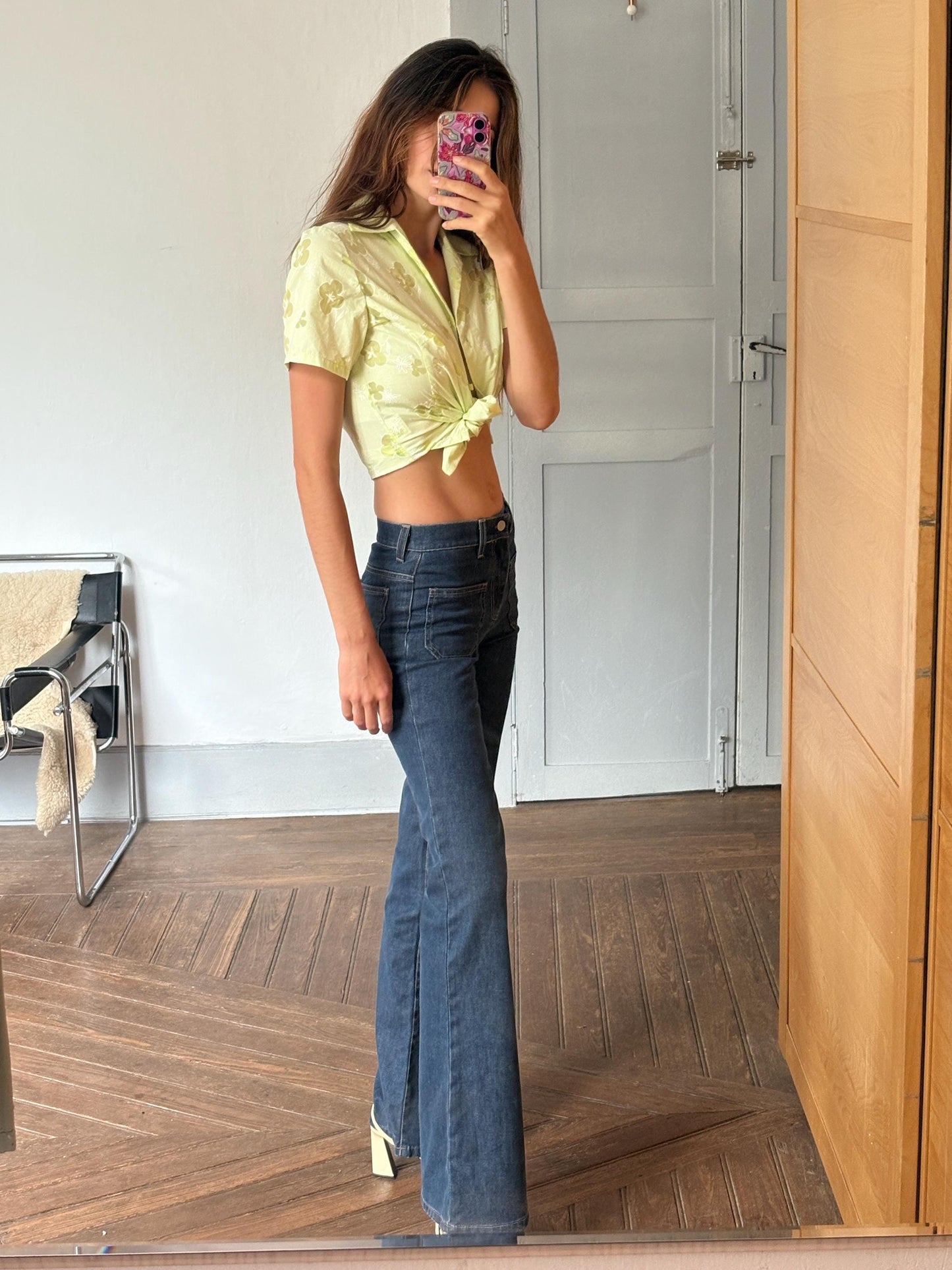 Vintage Y2K Green Floral Blouse – Sheer Sofi’s Woman Top, Groovy 70s Aesthetic