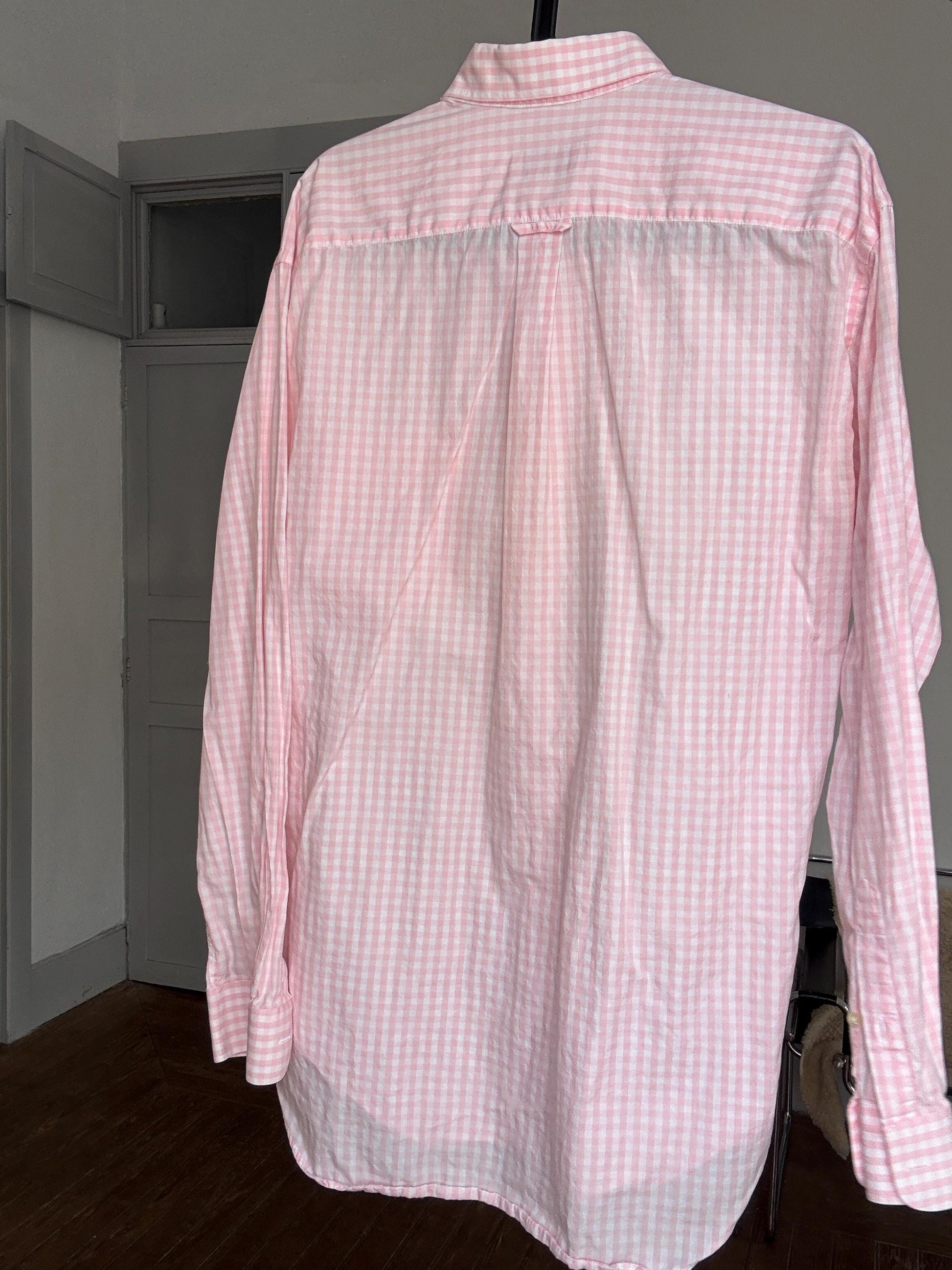 Vintage Thomas Burberry pink gingham button-up shirt – unisex fit, tag size L/4, 90s prep aesthetic, secondhand sustainable fashuon