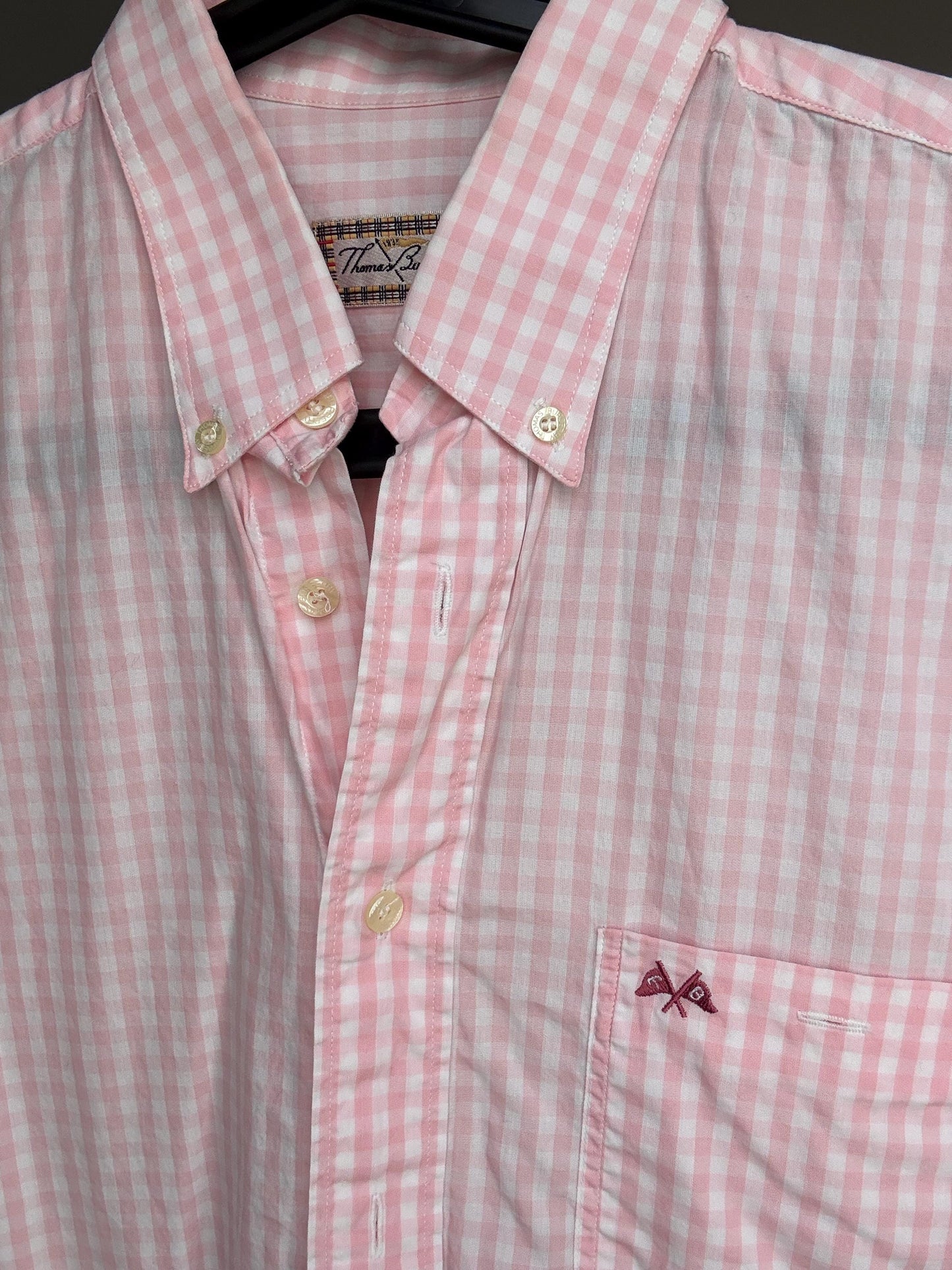 Vintage Thomas Burberry pink gingham button-up shirt – unisex fit, tag size L/4, 90s prep aesthetic, secondhand sustainable fashuon