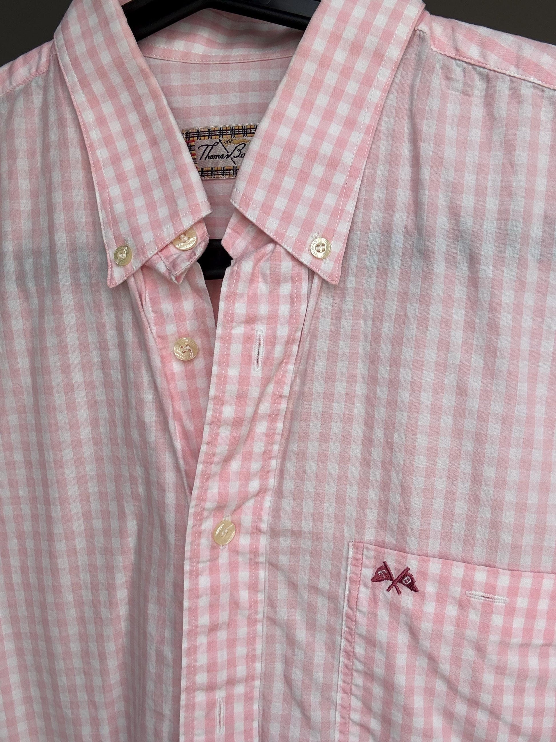 Vintage Thomas Burberry pink gingham button-up shirt – unisex fit, tag size L/4, 90s prep aesthetic, secondhand sustainable fashuon