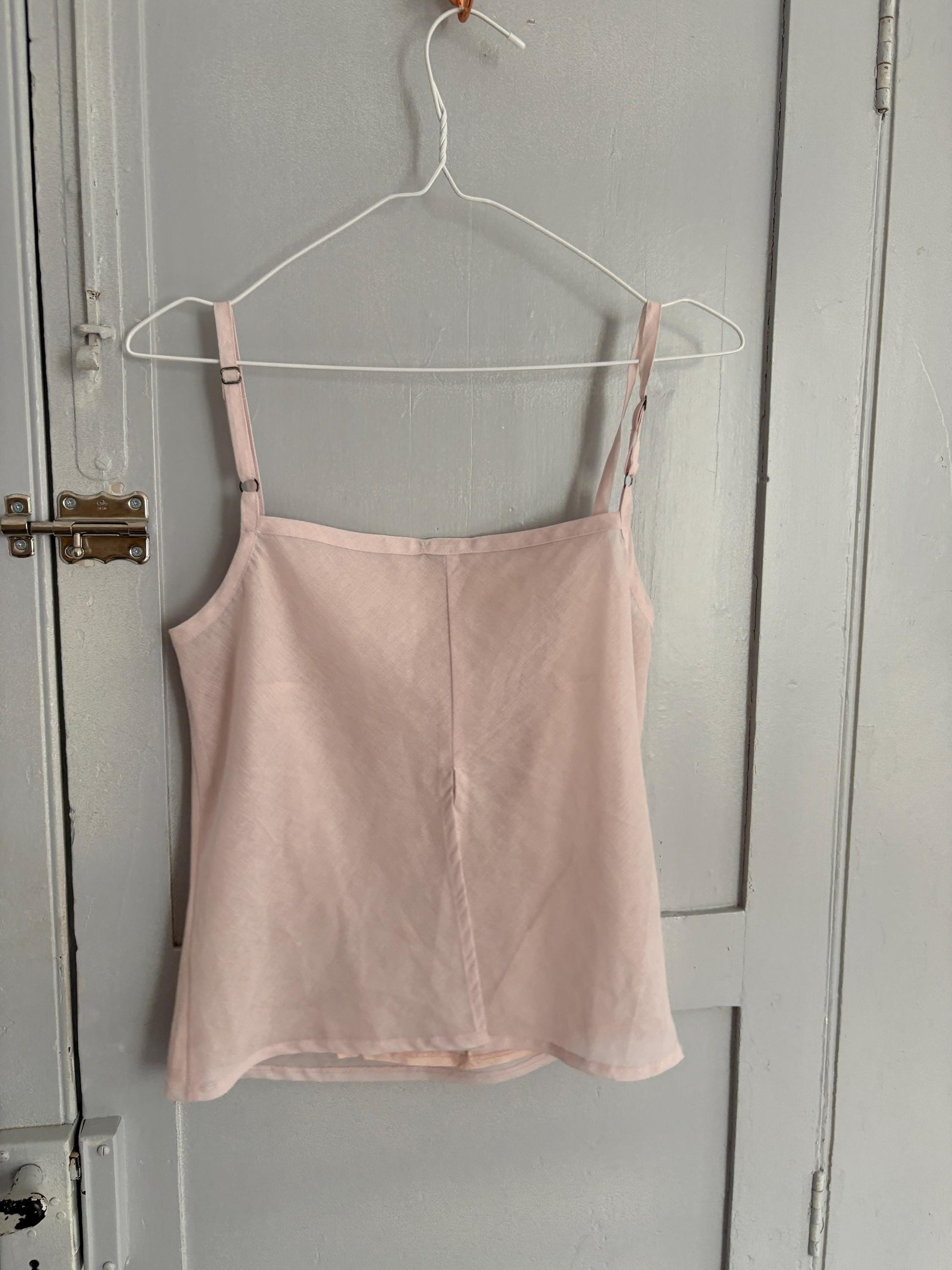 Vintage Pink Camisole Top by Benetton – Sheer Strappy Tank, Y2K Aesthetic, Minimalist Summer Blouse, Open Back Detail, Size S/M