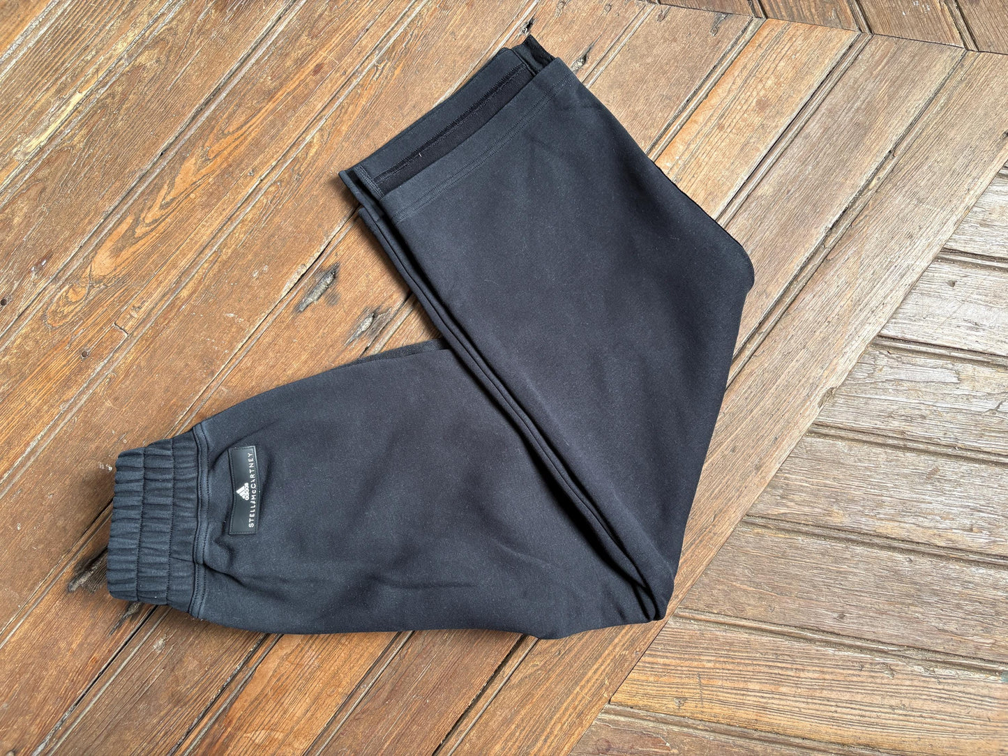 Vintage Adidas by Stella McCartney Black Cropped Track Pants with Snakeskin Side Stripes – Size S