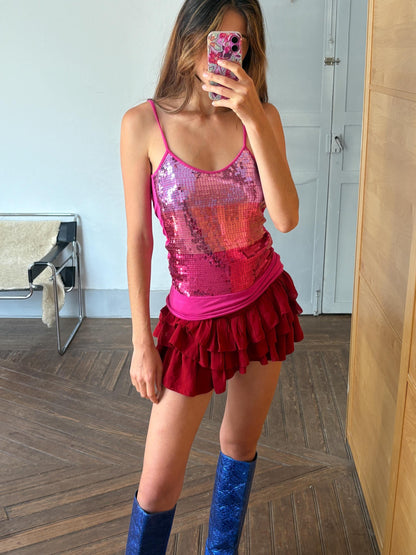 Y2K Pink Sequin Camisole — back view