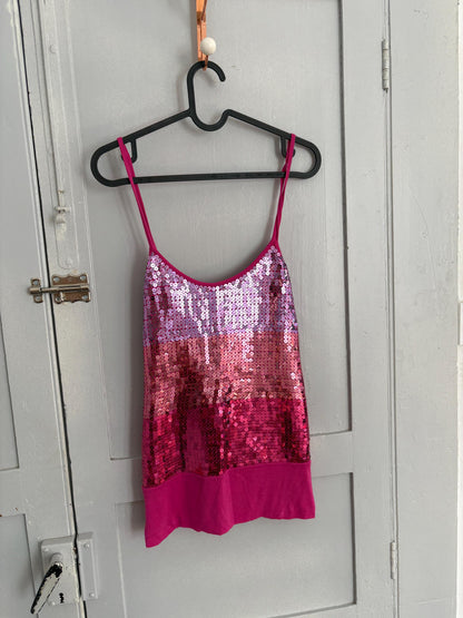 Y2K Pink Sequin Camisole — fabric close-up