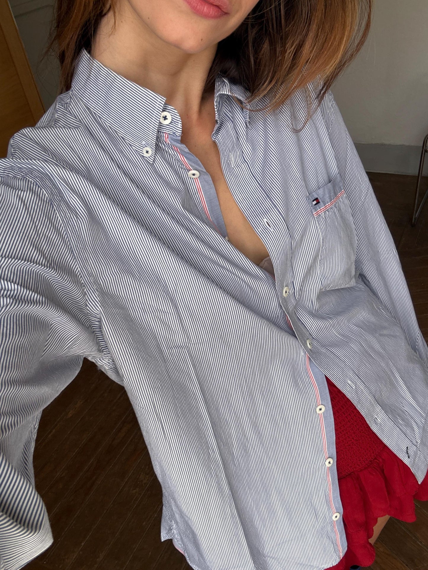 Vintage Tommy Hilfiger Striped Shirt – Unisex Button Down, Custom Fit L, Cotton Long Sleeve, Classic Preppy Y2K Style, Size L - XL