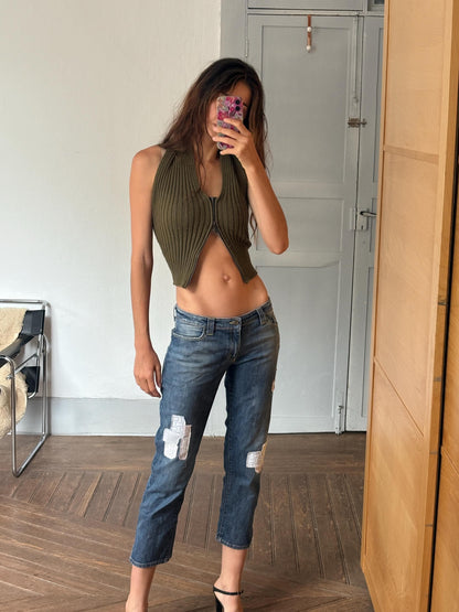 Vintage Patchwork Armani Jeans, Made in Italy — fabric close-up