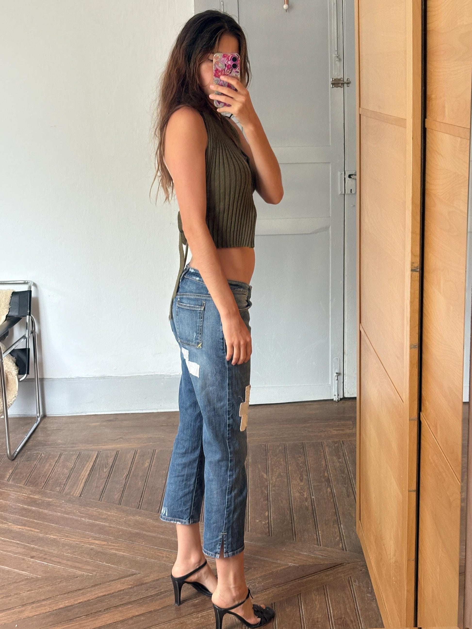 Vintage Y2K Armani Jeans Patchwork Cropped Denim – Size 28, Eco Wash Comfort Fit, Made in Italy, Size S - M