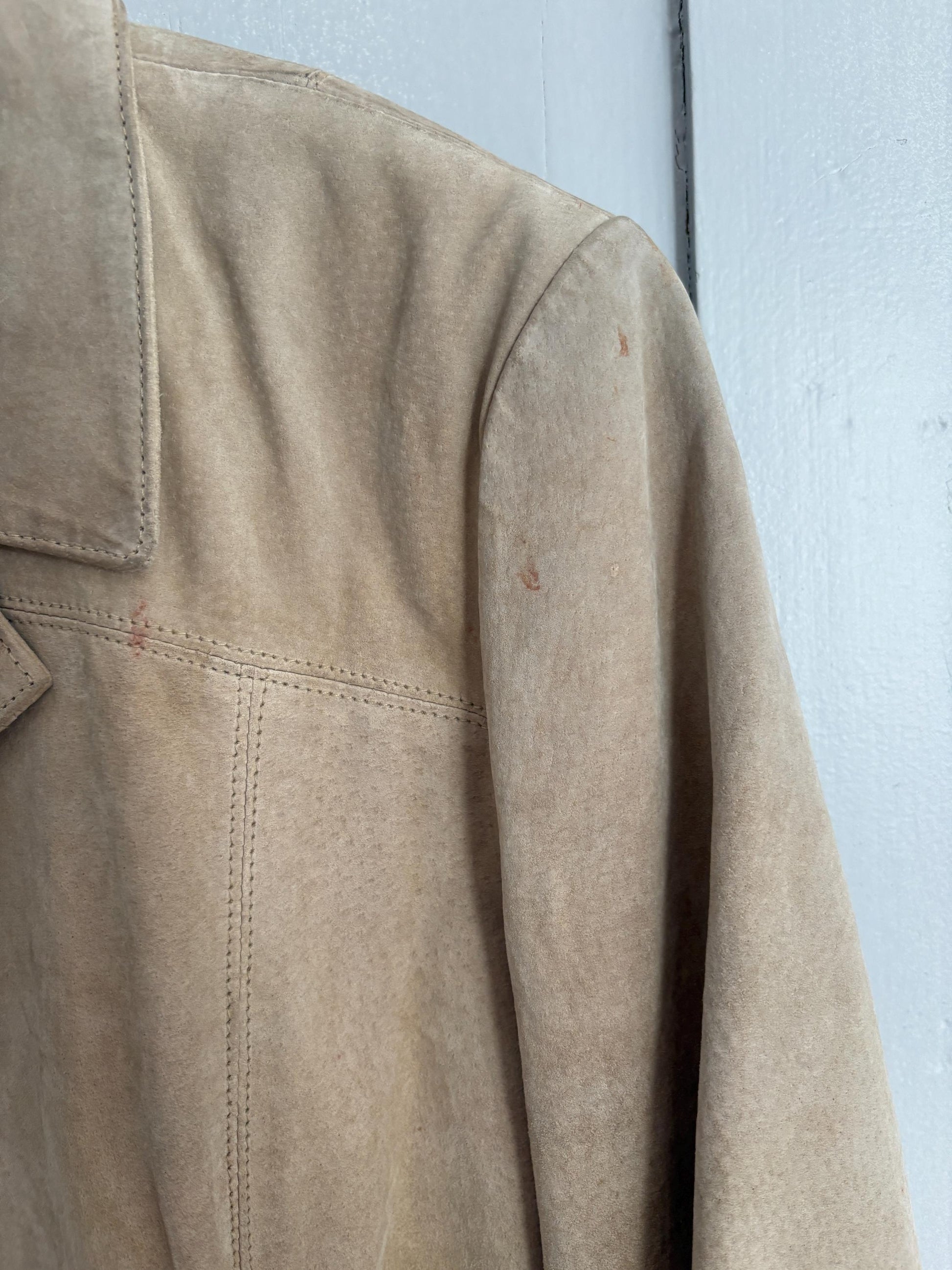 Vintage Suede Leather Jacket – Lilly of the Valley, Genuine Pigskin, Soft Beige Neutral, Size M
