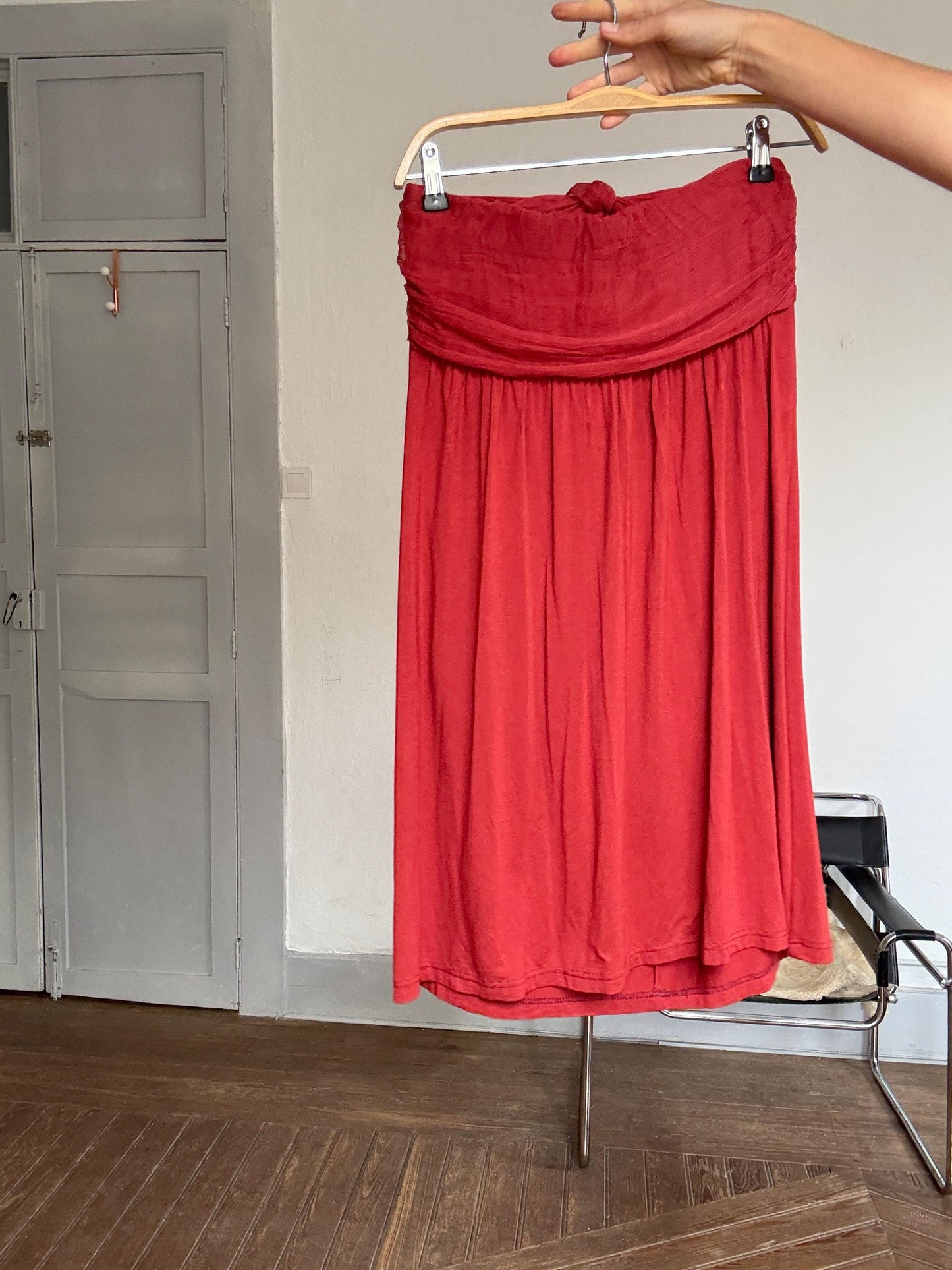 Vintage Hoss Intropia Deep Red Skirt – Tag Size L, Elegant Wrap Waist, Luxury Boho Style