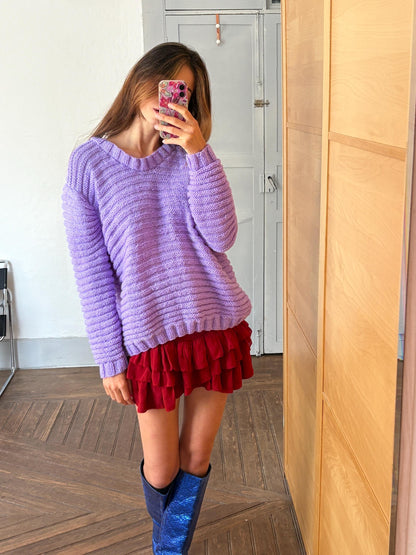 Vintage Purple Chunky Knit Y2K Sweater — fabric close-up