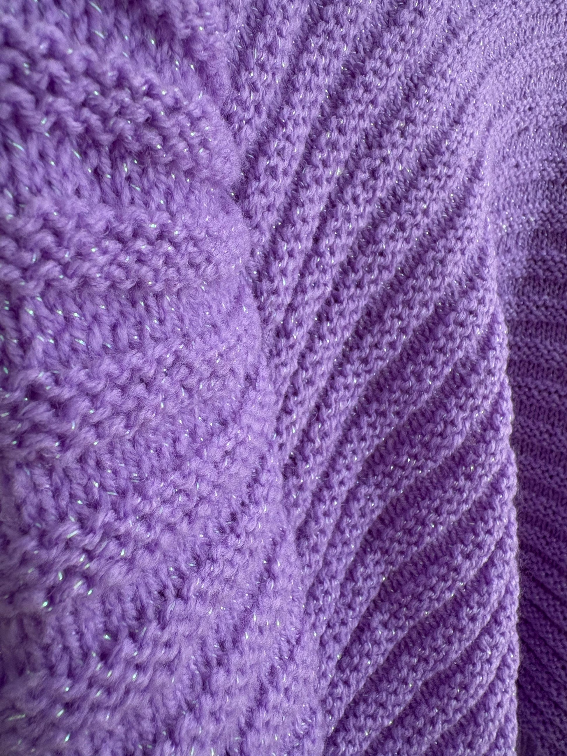Vintage Purple Chunky Knit Sweater Handmade Y2K Glam Glitter Thread One Size Fit Cozy Winter Pullover
