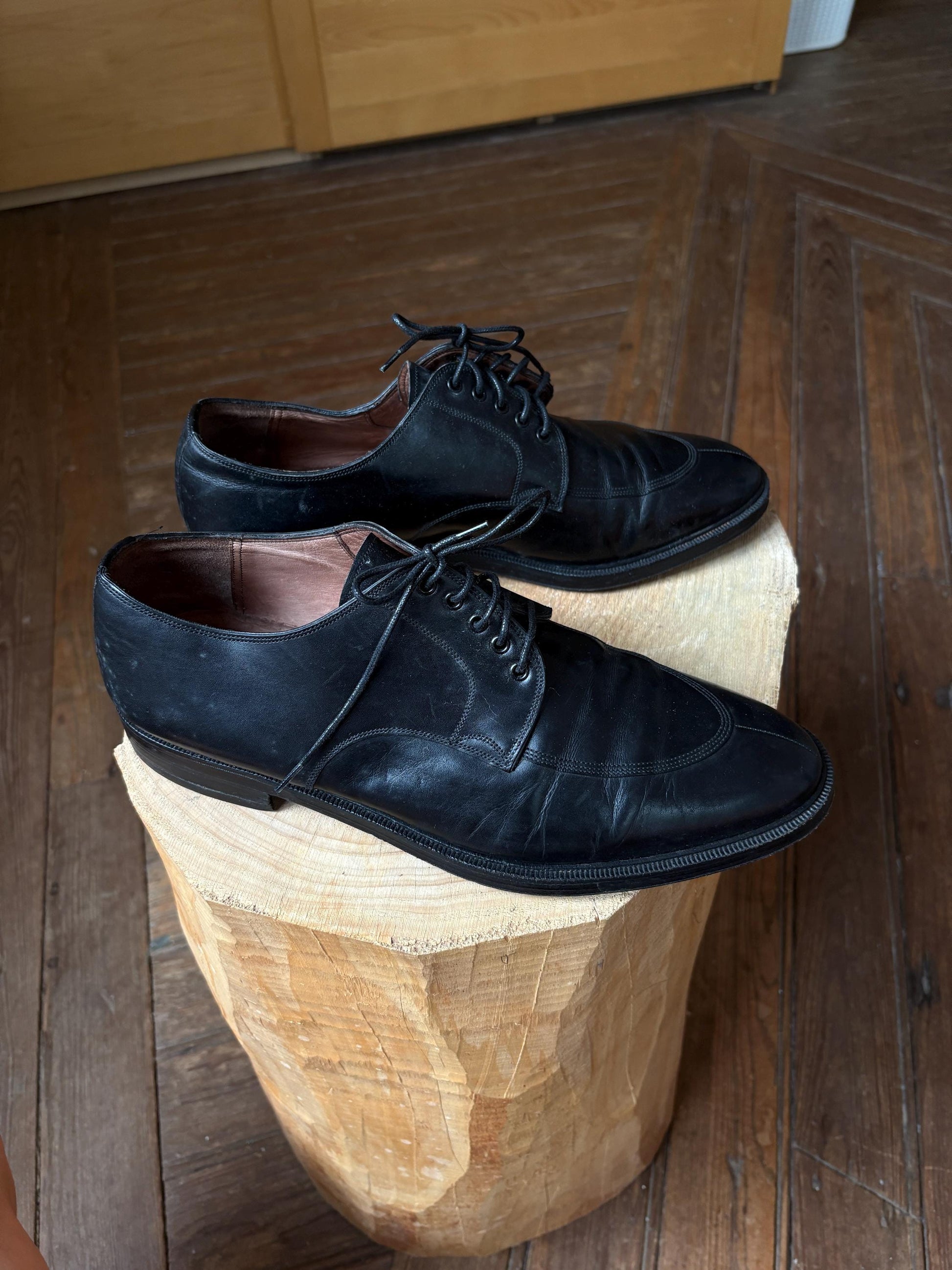 Vintage LOEWE Black Leather Derby Shoes – Size 44, Made in Spain, Timeless Classic Menswear, Loewe men shoes, Luxe dark academia wear