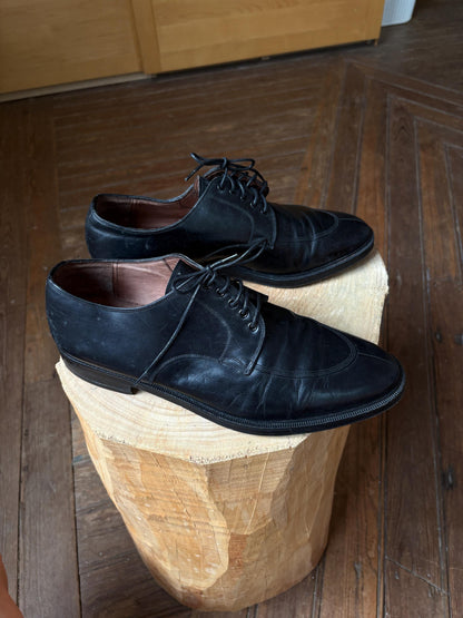 Vintage Loewe Black Leather Derby Shoes — back view