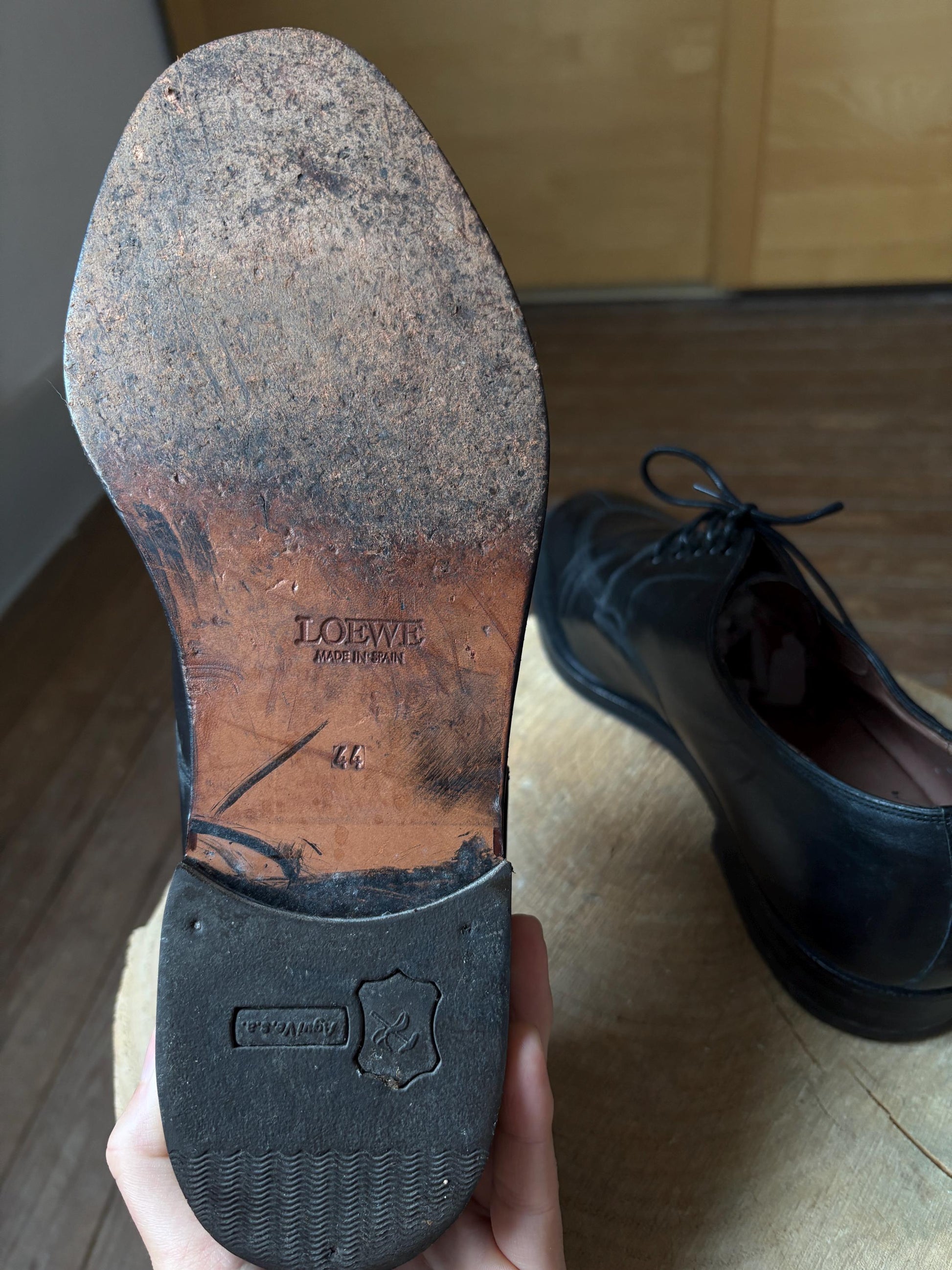 Vintage LOEWE Black Leather Derby Shoes – Size 44, Made in Spain, Timeless Classic Menswear, Loewe men shoes, Luxe dark academia wear