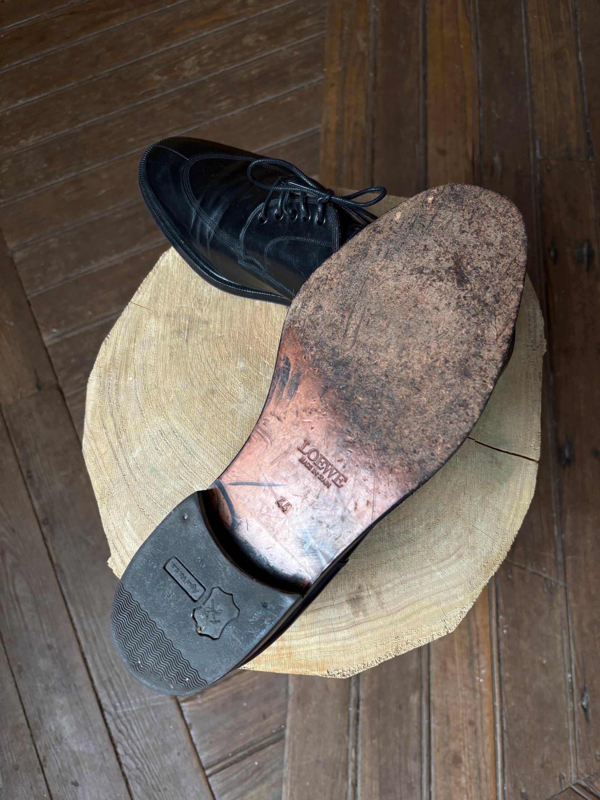 Vintage LOEWE Black Leather Derby Shoes – Size 44, Made in Spain, Timeless Classic Menswear, Loewe men shoes, Luxe dark academia wear