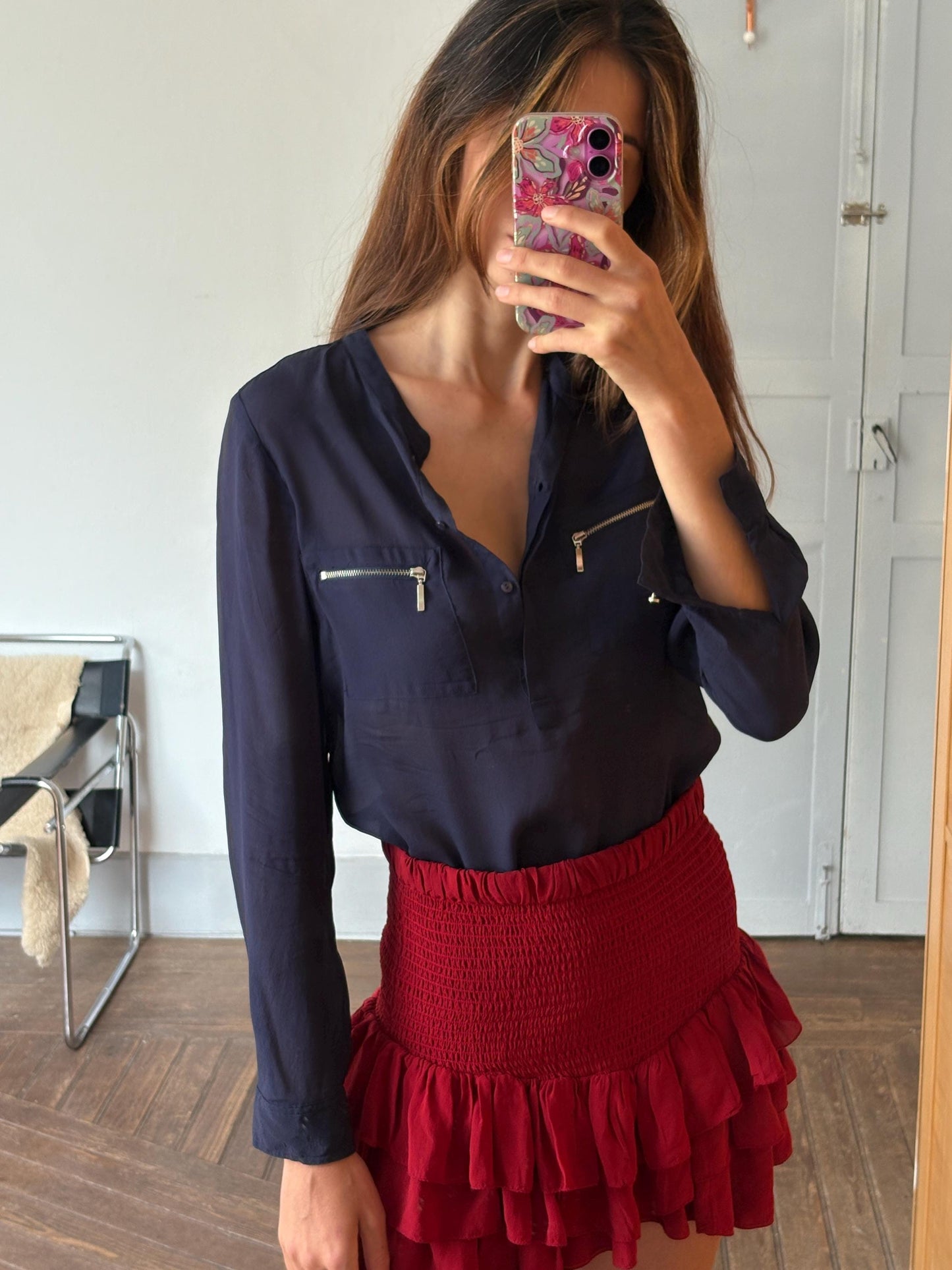 Vintage Massimo Dutti Navy Sheer Blouse – Mulberry Silk Blend Top, Tag Size S, Elegant Minimalist Shirt, Y2K Piece, 2000s Luxury Blouse