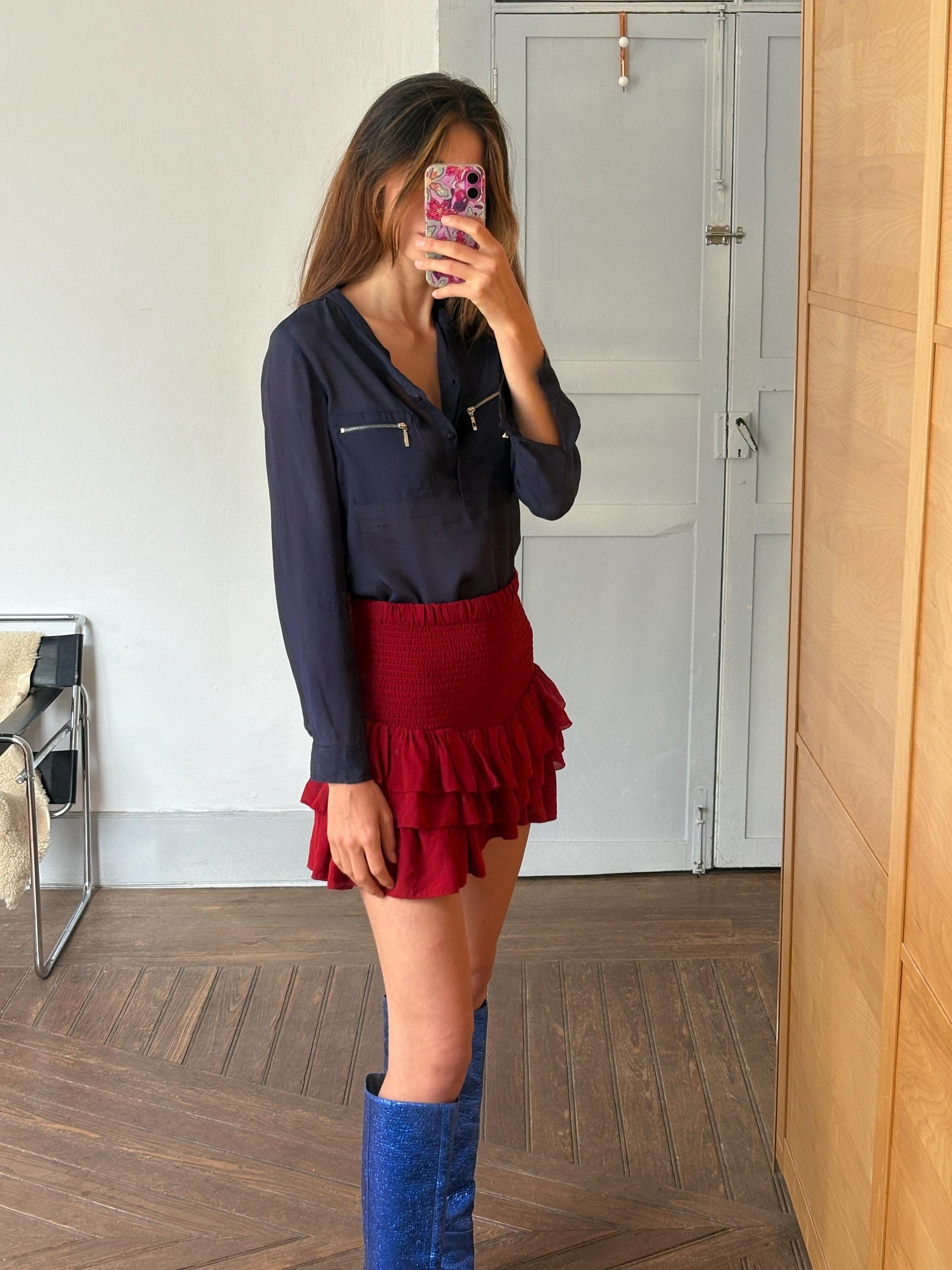 Vintage Massimo Dutti Navy Sheer Blouse – Mulberry Silk Blend Top, Tag Size S, Elegant Minimalist Shirt, Y2K Piece, 2000s Luxury Blouse