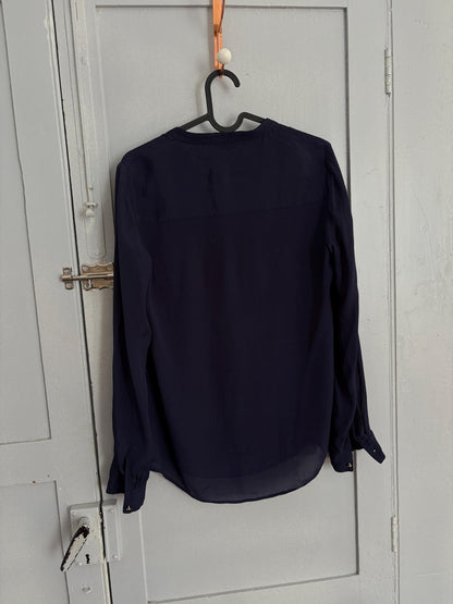 Navy Sheer Mulberry Silk Blend Blouse — additional view 10