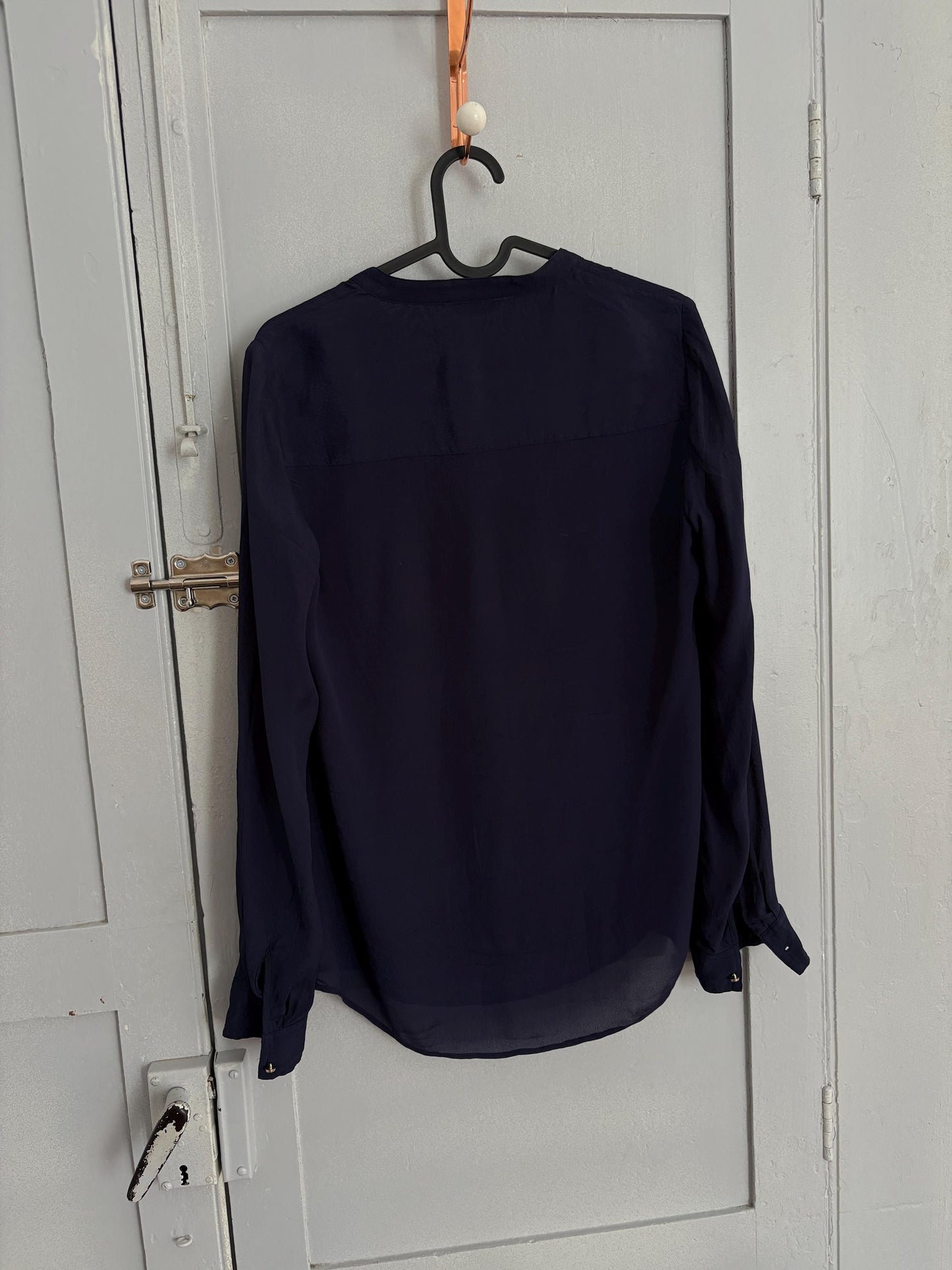 Vintage Massimo Dutti Navy Sheer Blouse – Mulberry Silk Blend Top, Tag Size S, Elegant Minimalist Shirt, Y2K Piece, 2000s Luxury Blouse