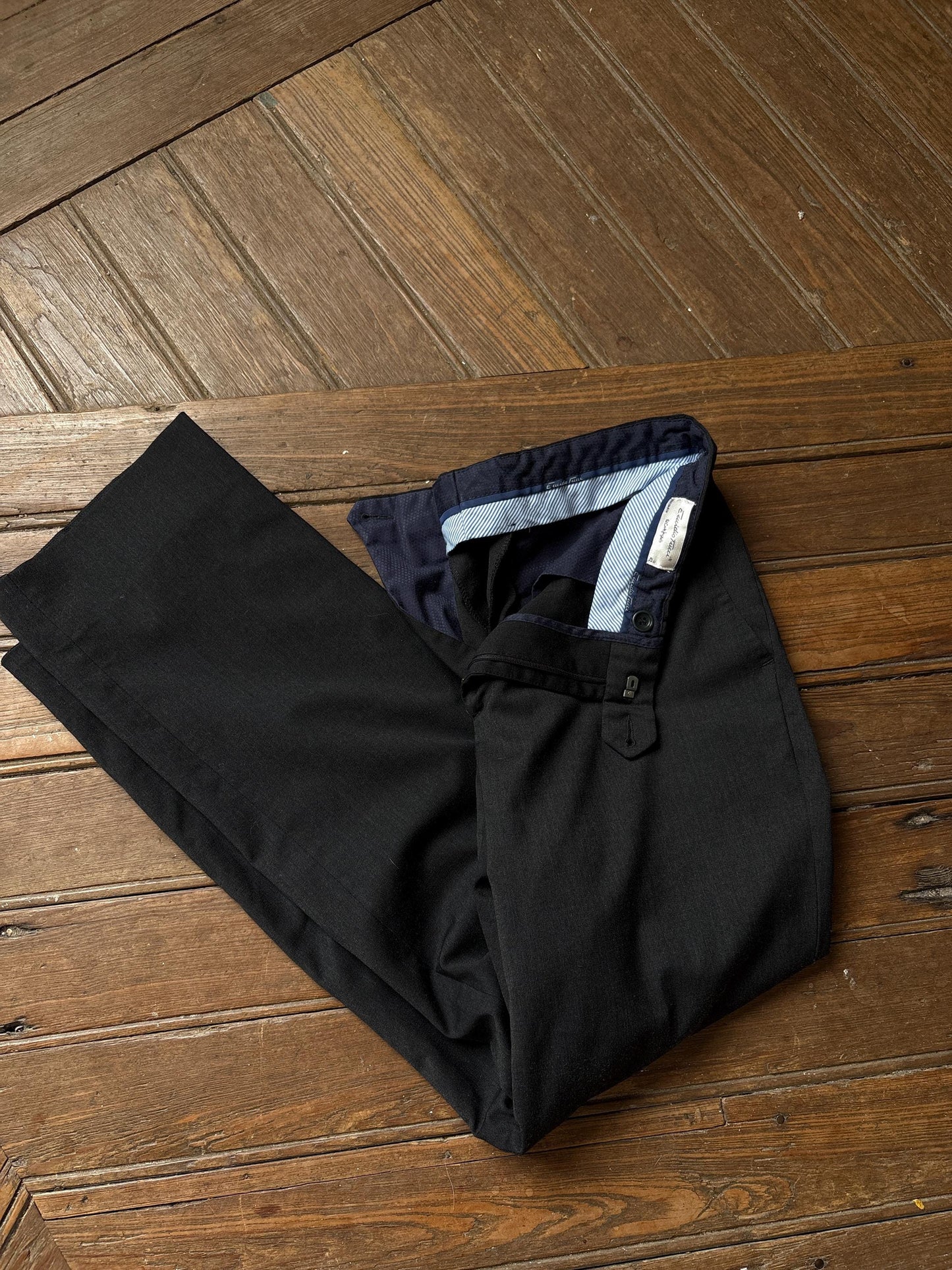 Vintage Men's Emidio Tucci Black Wool Blend Trousers – Classic Tailored Men’s Pants, Unisex Style