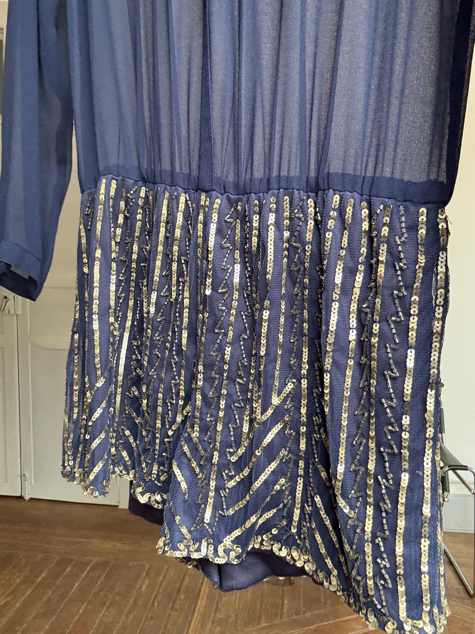 Sheer Navy Embellished Romper – Festive Sequin Playsuit, Size S