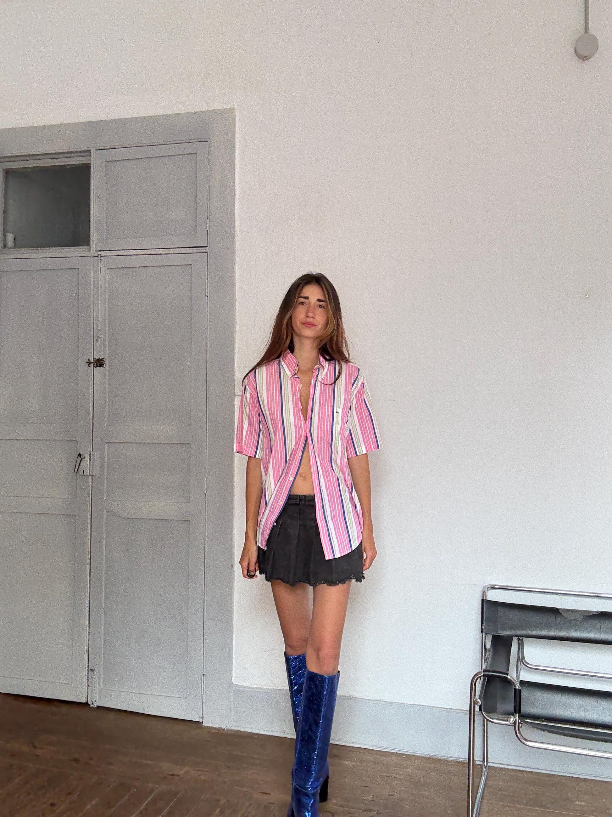 Vintage Lacoste Striped Shirt – Unisex Preppy Cotton Button-Up, Size 40 - M - L