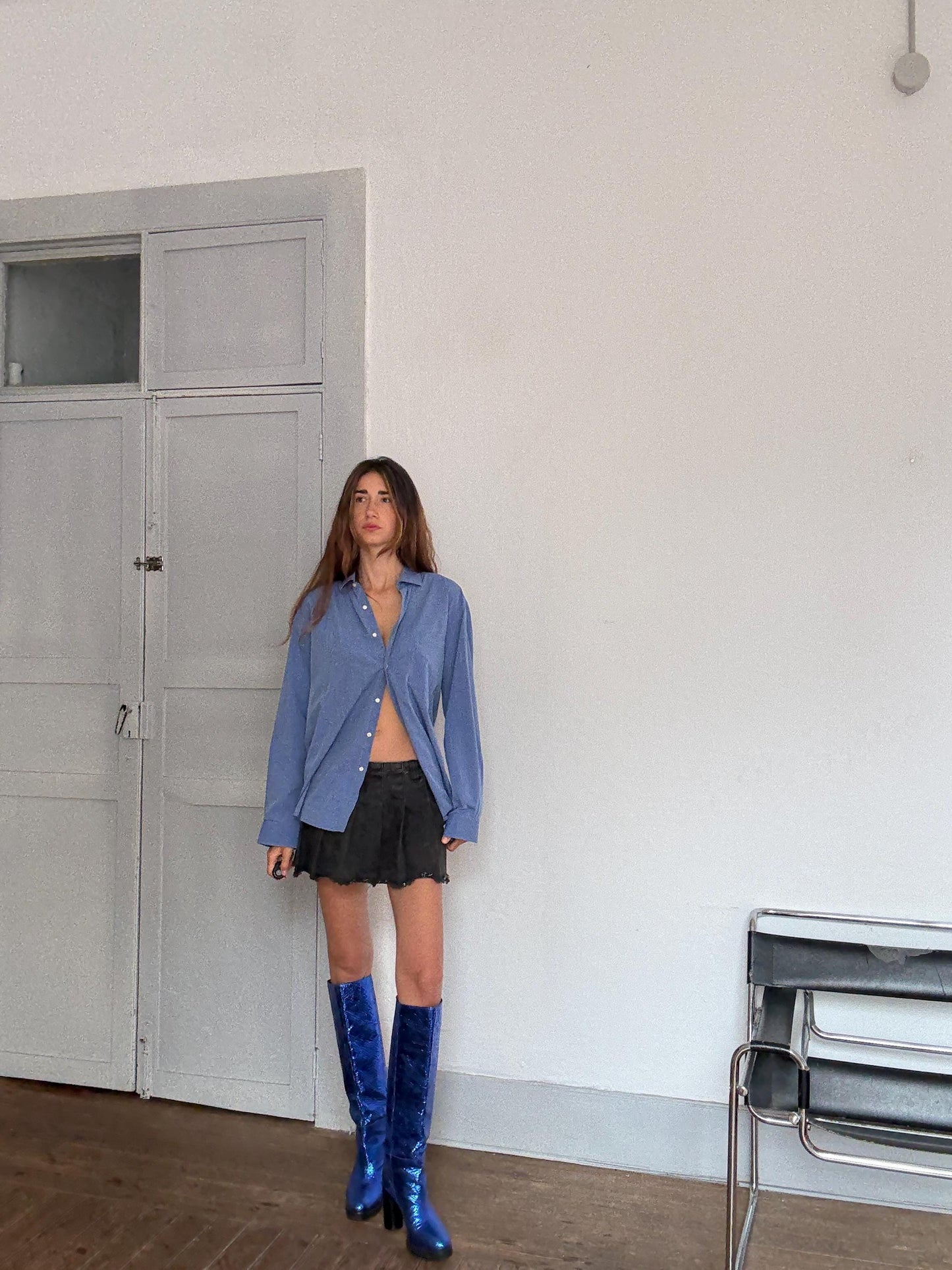 Vintage Massimo Dutti Blue Cotton Shirt – Oversized Boyfriend Fit – Dark Academia Preppy Unisex Button Down