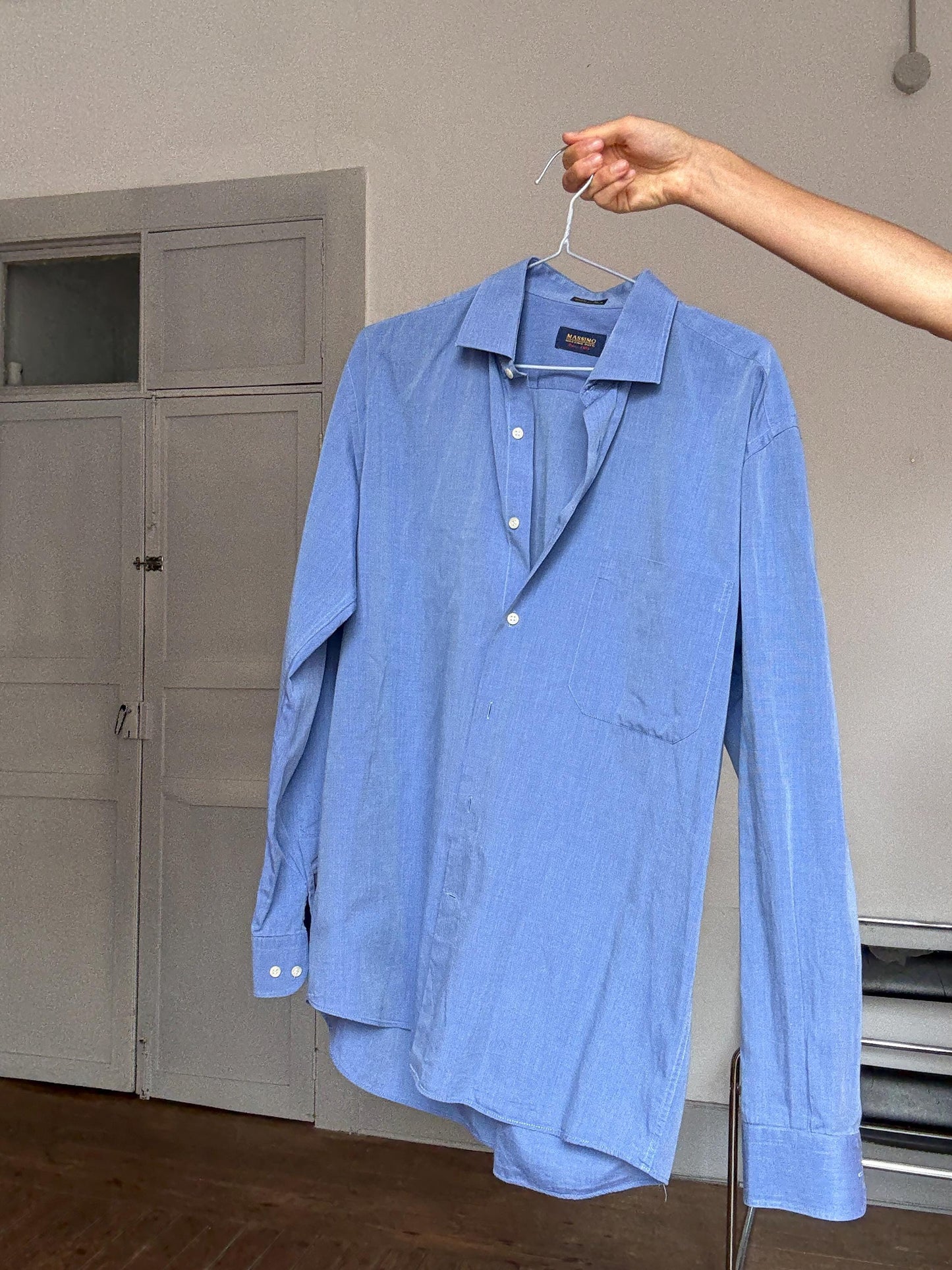 Vintage Massimo Dutti Blue Cotton Shirt – Oversized Boyfriend Fit – Dark Academia Preppy Unisex Button Down