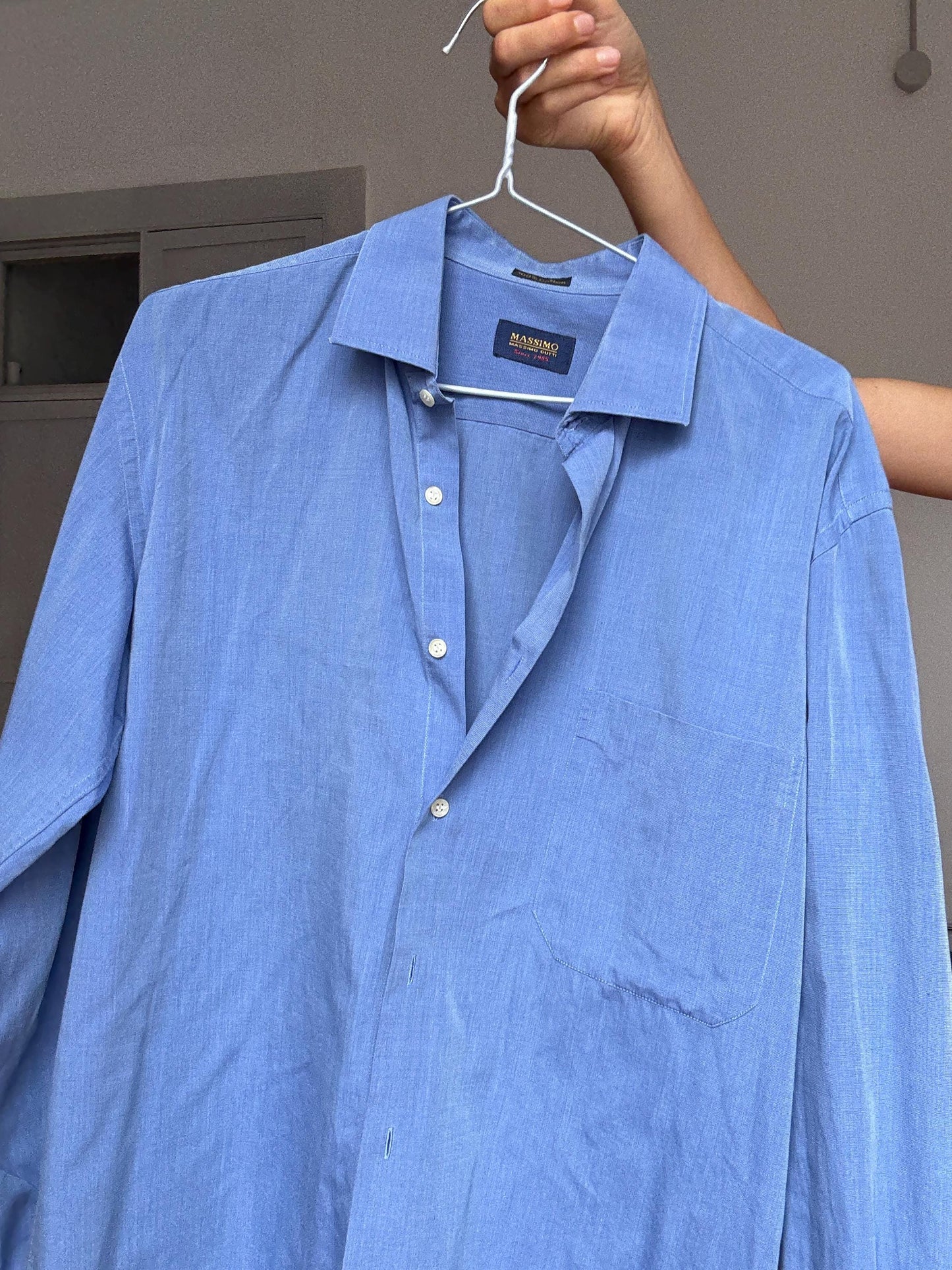 Vintage Massimo Dutti Blue Cotton Shirt – Oversized Boyfriend Fit – Dark Academia Preppy Unisex Button Down