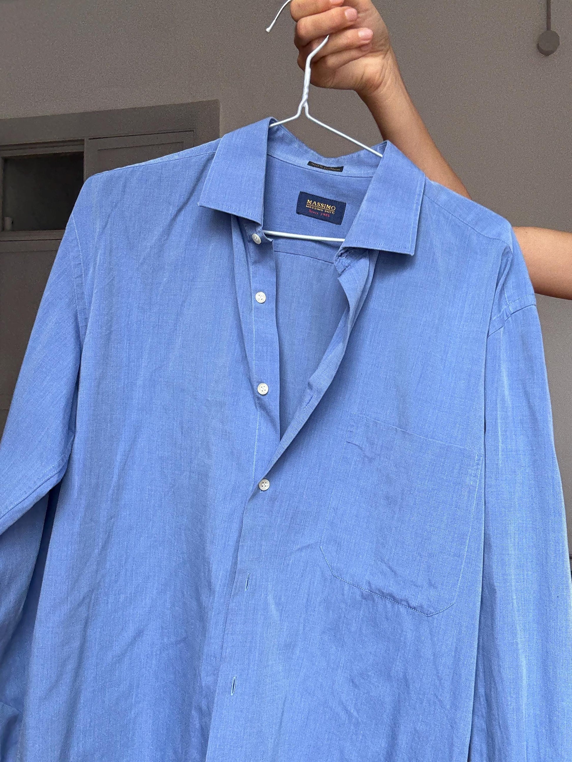 Vintage Massimo Dutti Blue Cotton Shirt – Oversized Boyfriend Fit – Dark Academia Preppy Unisex Button Down