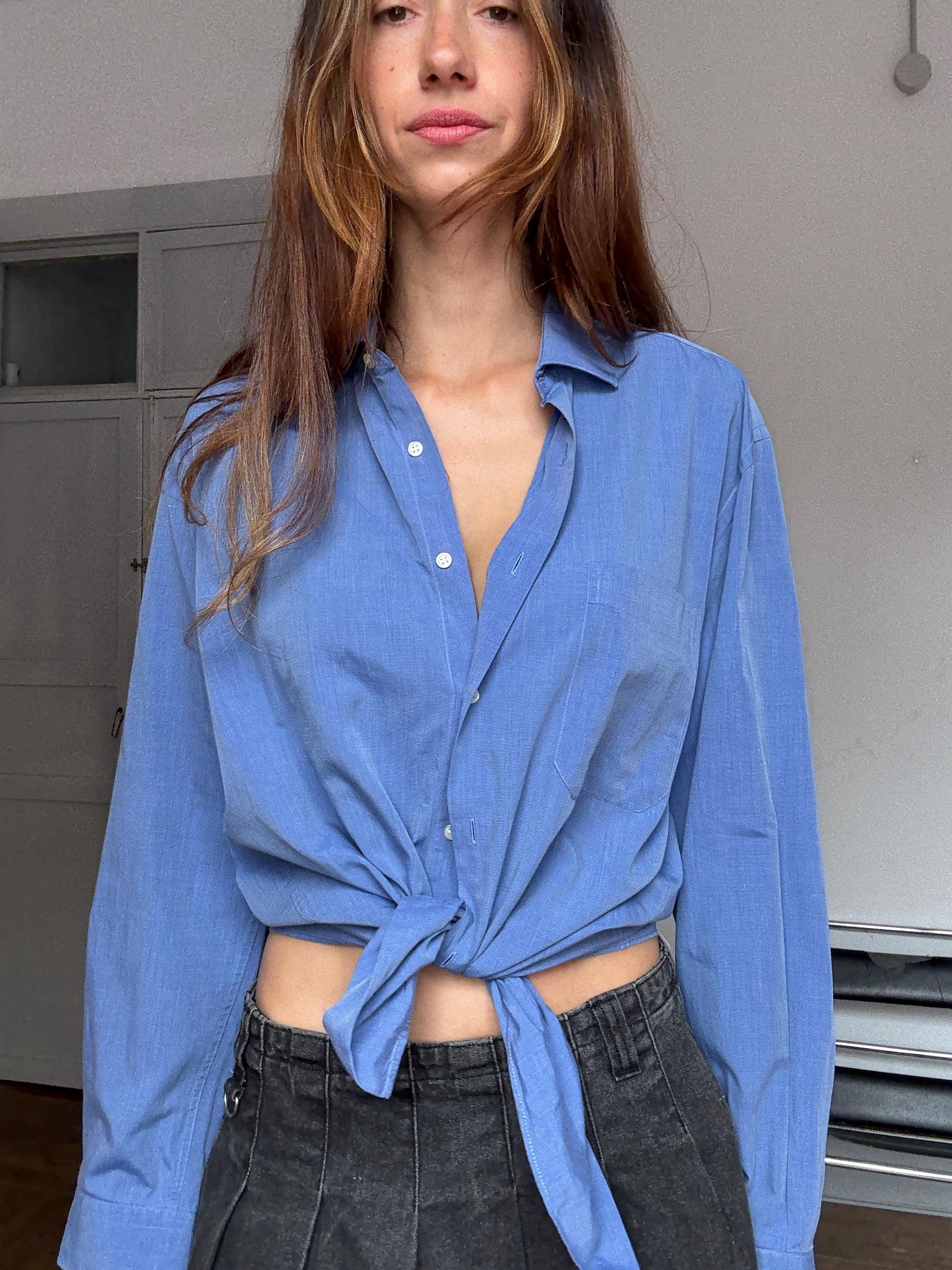 Vintage Massimo Dutti Blue Cotton Shirt – Oversized Boyfriend Fit – Dark Academia Preppy Unisex Button Down