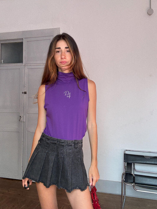 Y2K Purple Rhinestone Turtleneck Top – Vintage Division 4 Sleeveless Camisole – Made in Spain, Size L