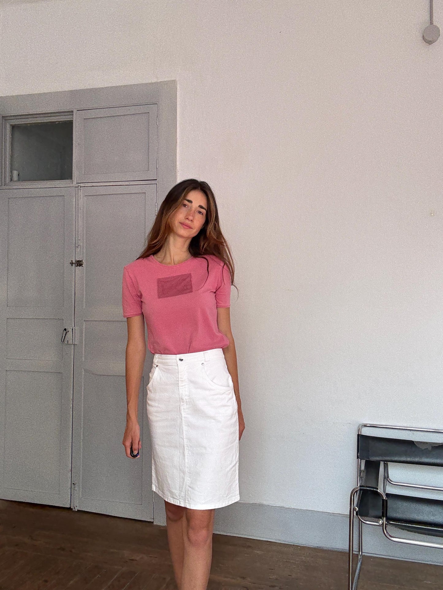 Vintage White Stretch Denim Skirt – La Strada by Sievers – Mid-Length Y2K Vibes