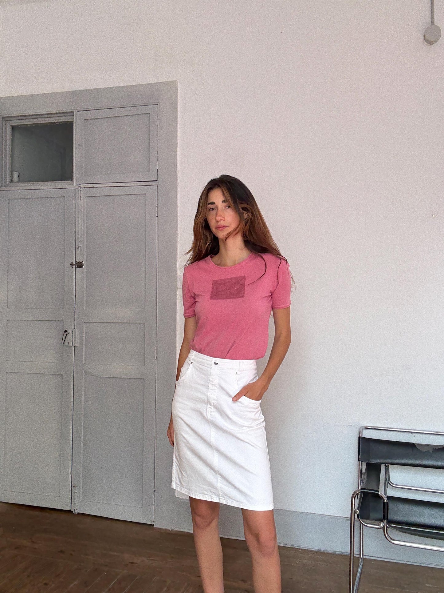 Vintage White Stretch Denim Skirt – La Strada by Sievers – Mid-Length Y2K Vibes