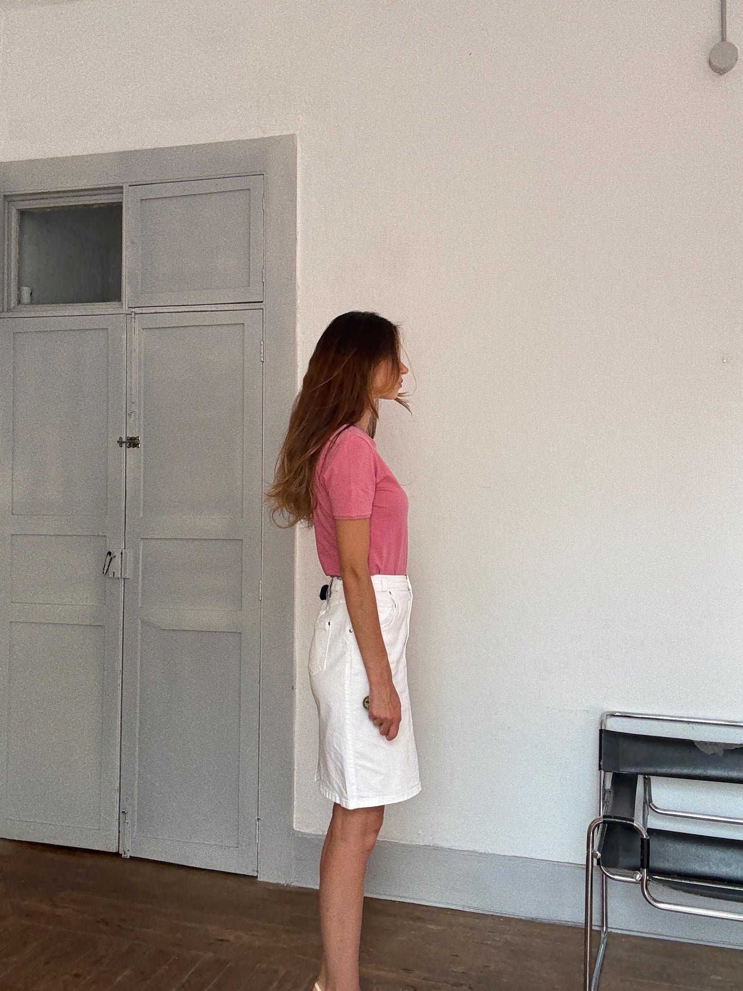 Vintage White Stretch Denim Skirt – La Strada by Sievers – Mid-Length Y2K Vibes