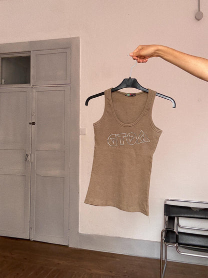 Rhinestone Graphic Brown Vintage Tank Top — additional view 8
