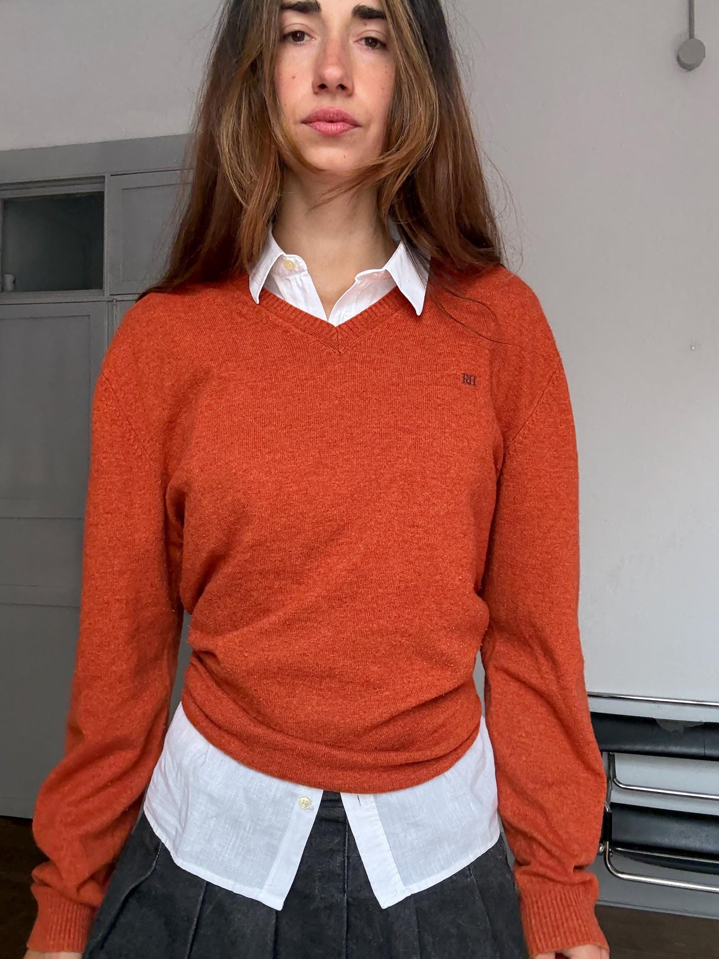 Luxe Pedro del Hierro Wool-Cashmere Blend Jumper – Burnt Orange – Unisex Fit – Academia Aesthetic