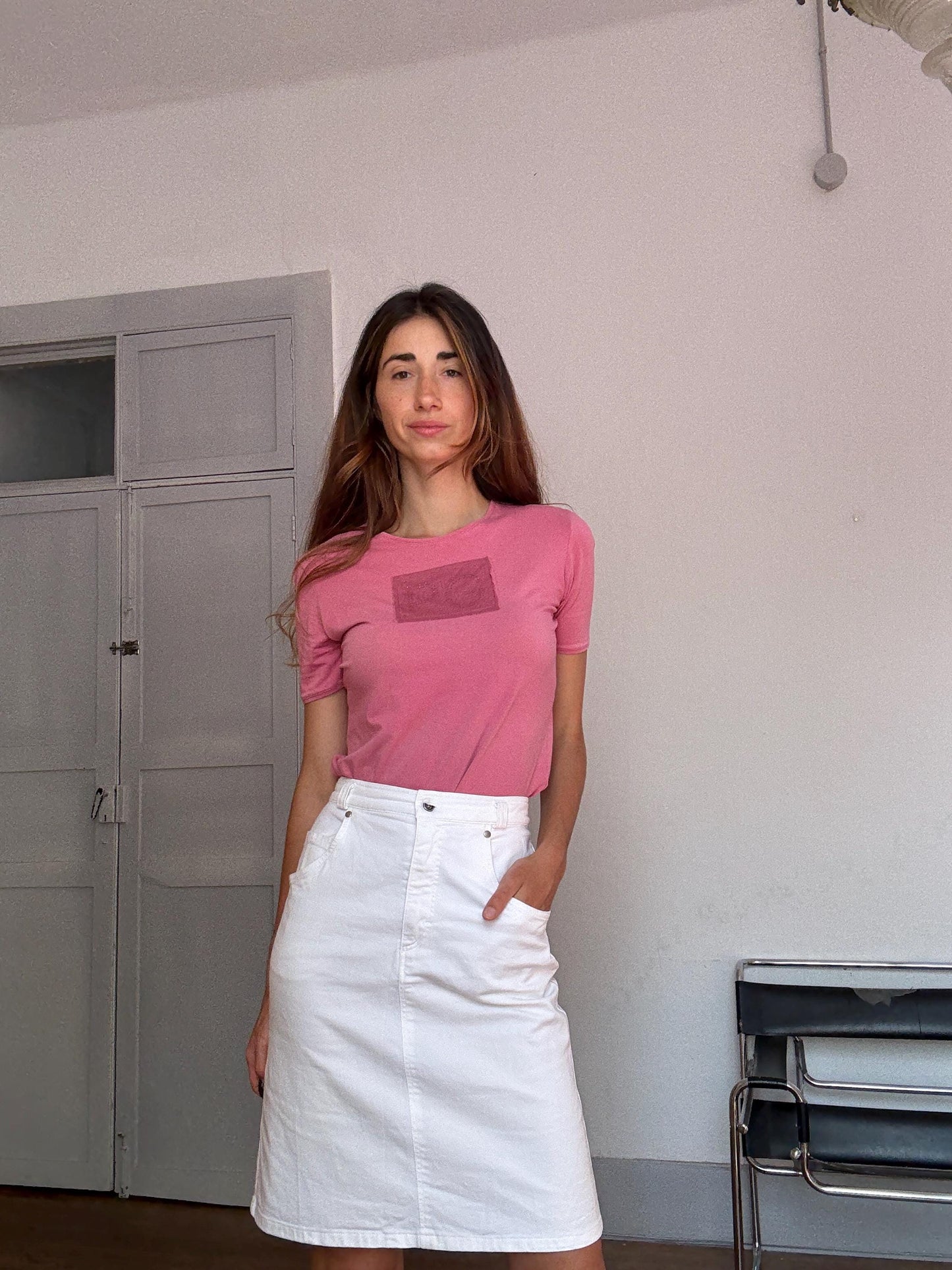 Purificación García Pink Logo T-Shirt – Size XL – Stretch Cotton – Spanish Designer – Y2K Vibes