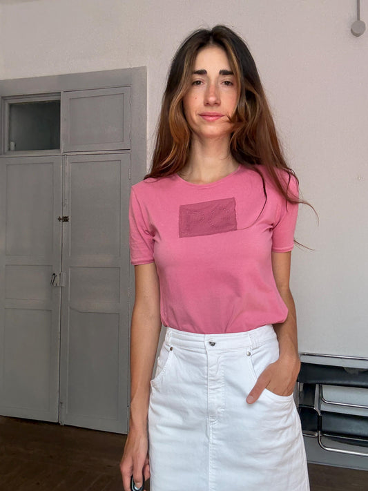 Purificación García Pink Logo T-Shirt – Size XL – Stretch Cotton – Spanish Designer – Y2K Vibes