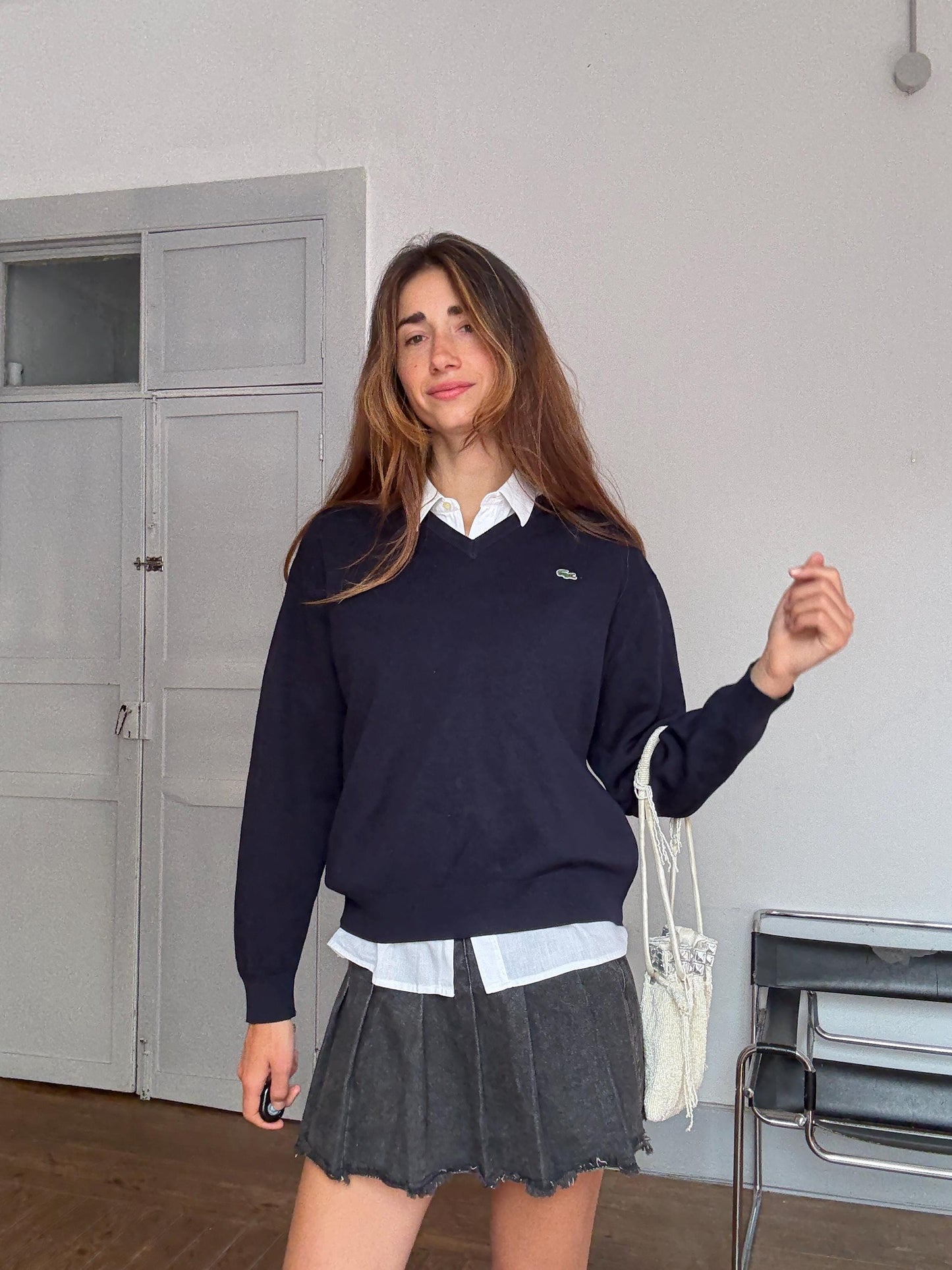 Vintage Lacoste Wool Blend Jumper – Tag Size 5 – Navy Blue – Unisex – Preppy / Academia Style