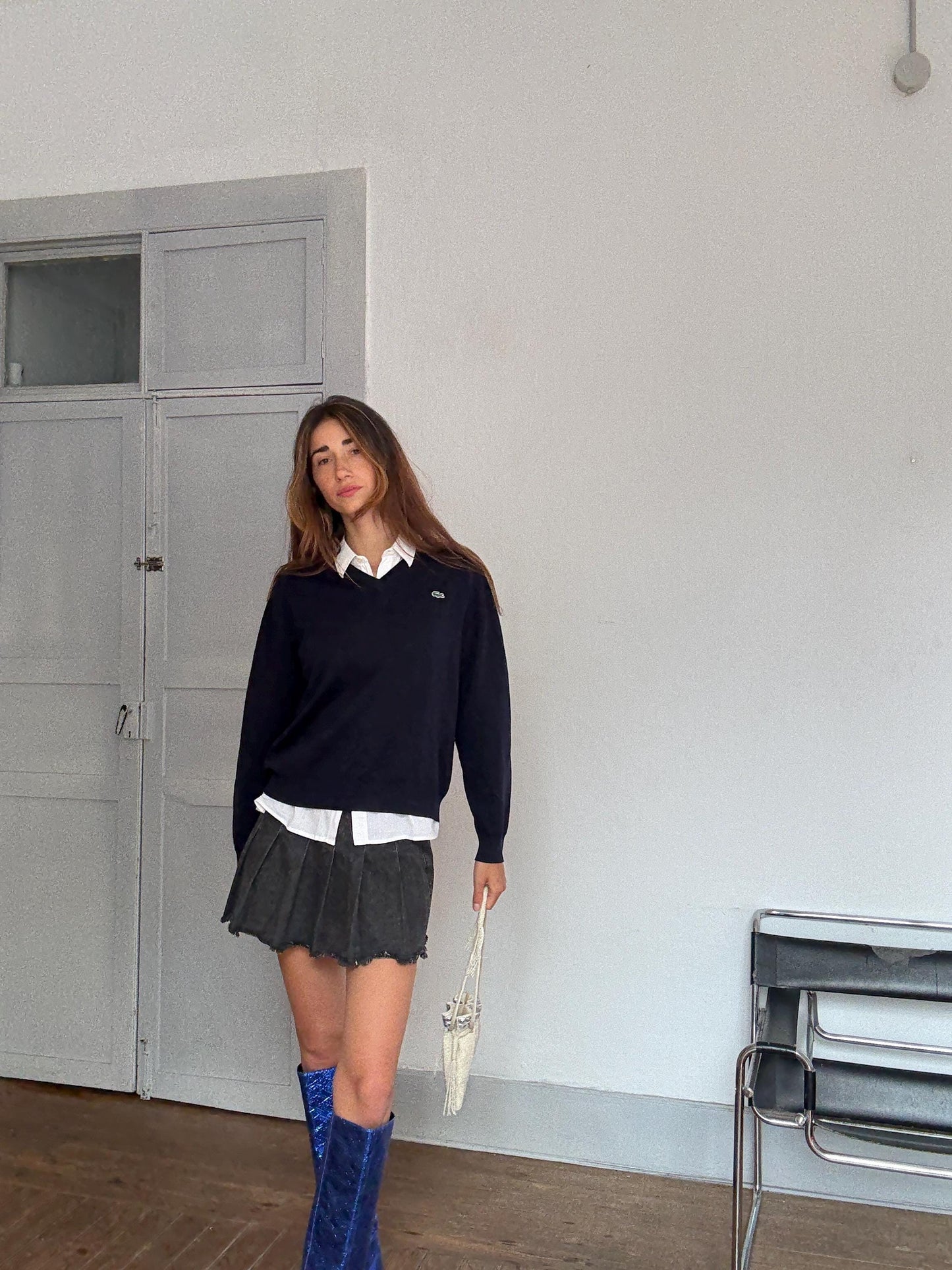 Vintage Lacoste Wool Blend Jumper – Tag Size 5 – Navy Blue – Unisex – Preppy / Academia Style